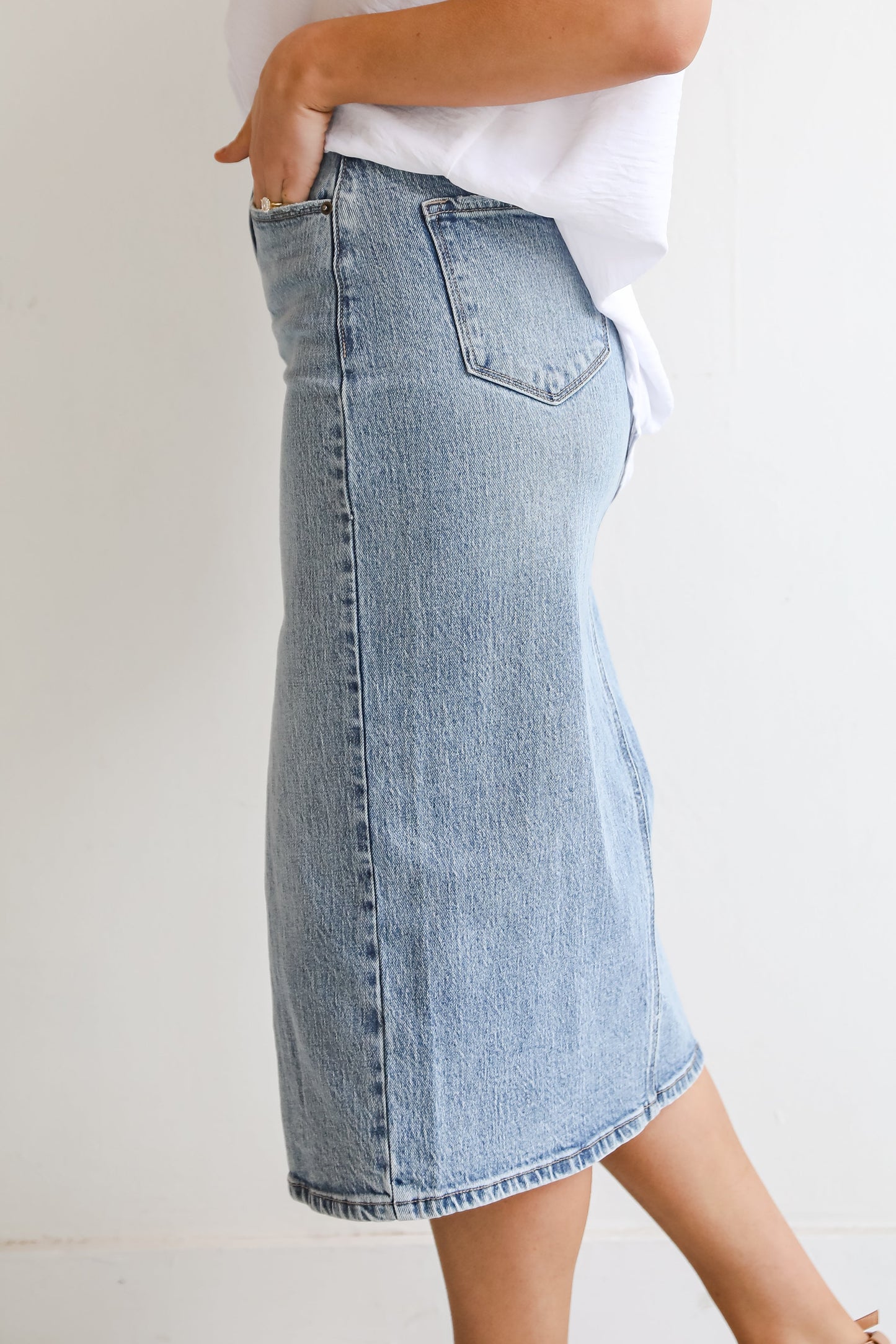 FINAL SALE - Make It Easy Medium Wash Denim Midi Skirt