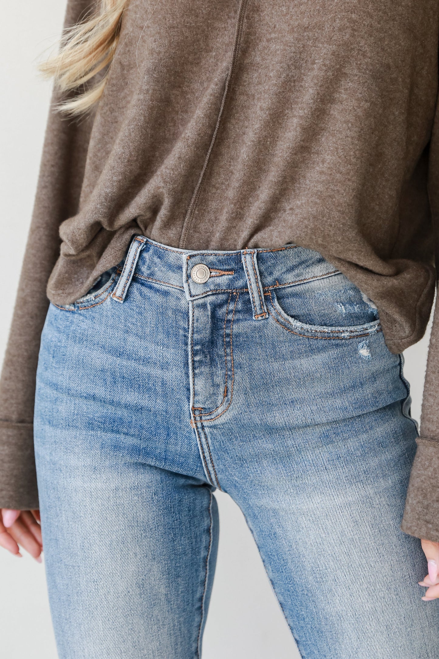 Courtney Light Wash Distressed Kick Flare Jeans Plus