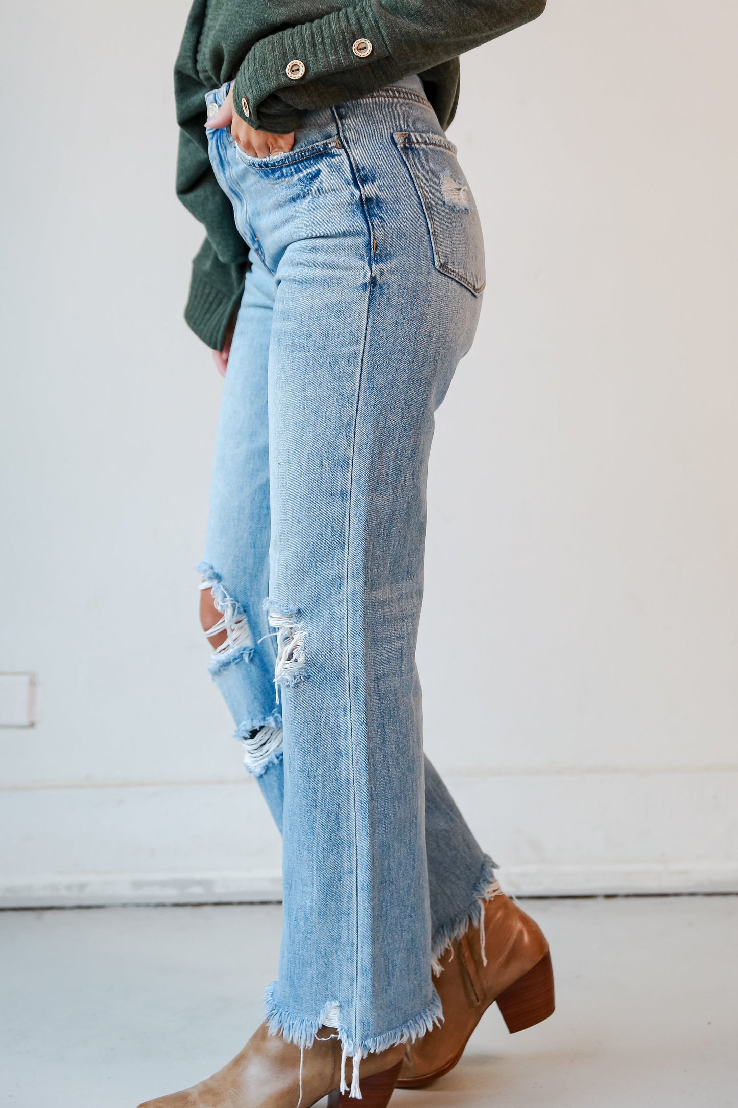 Crystal Medium Wash 90s Vintage Distressed Flare Jeans