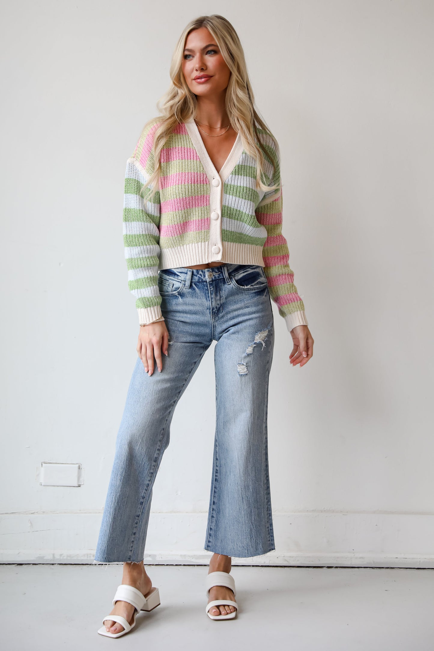 Olivia Medium Wash Distressed Wide Leg Jeans