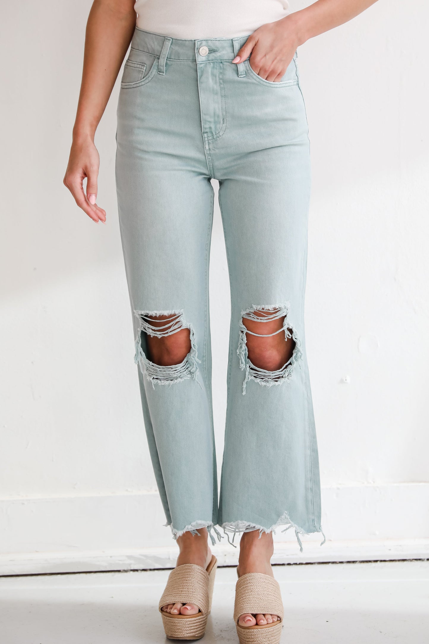 FINAL SALE - Becca Light Blue Distressed Flare Jeans