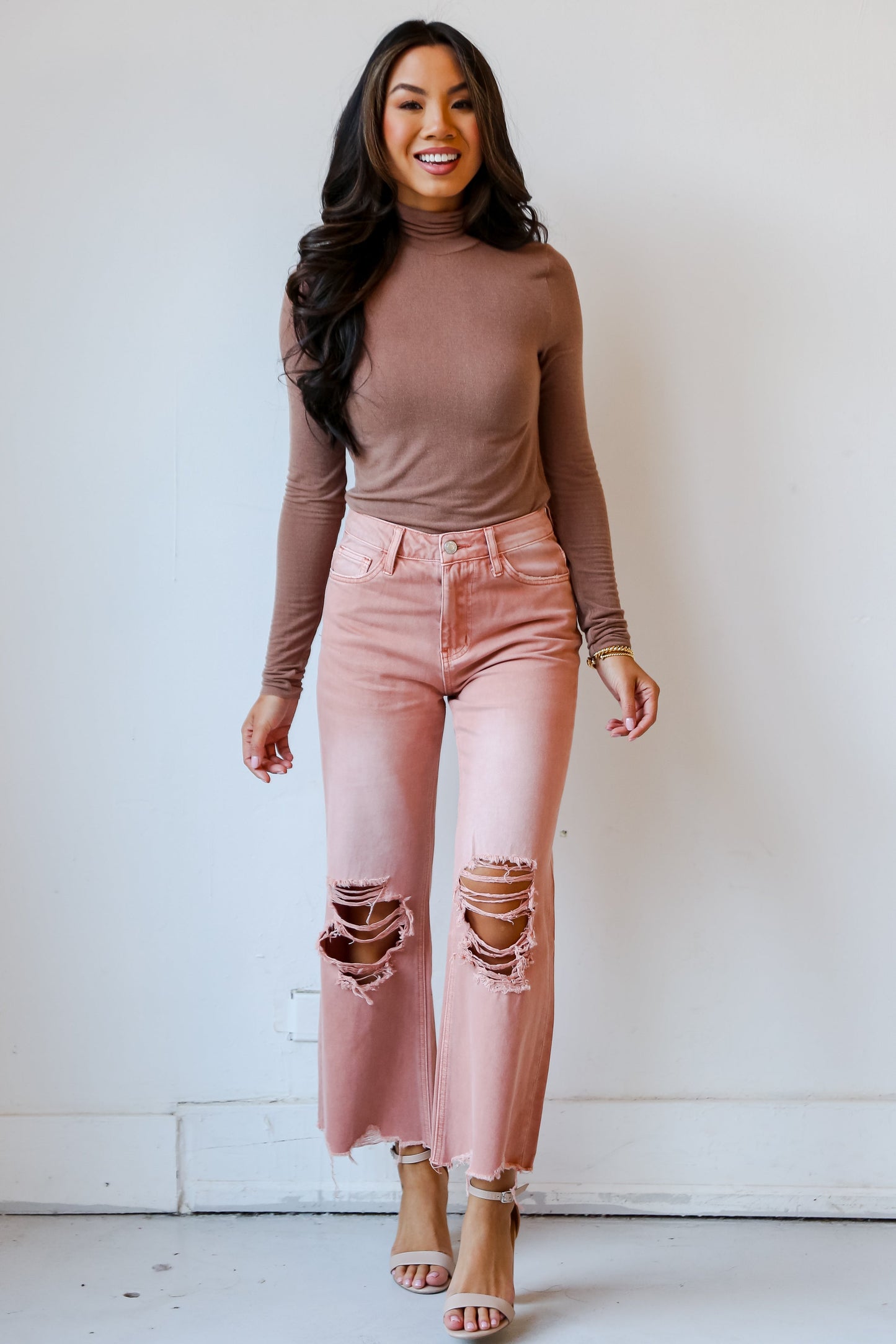 FINAL SALE - Number One Choice Mauve Distressed Flare Jeans