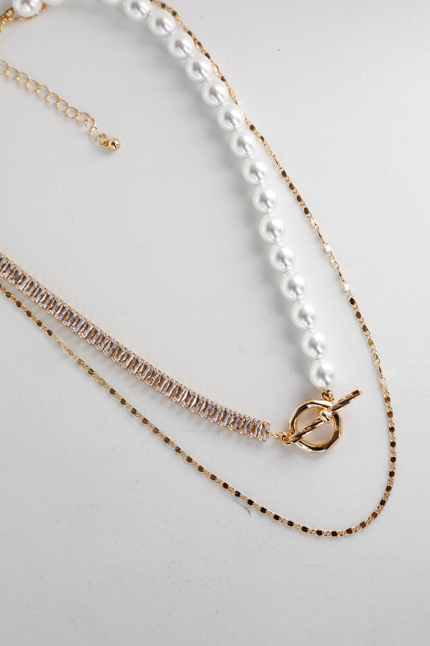 Stella Gold Rhinestone Pearl Layered Necklace