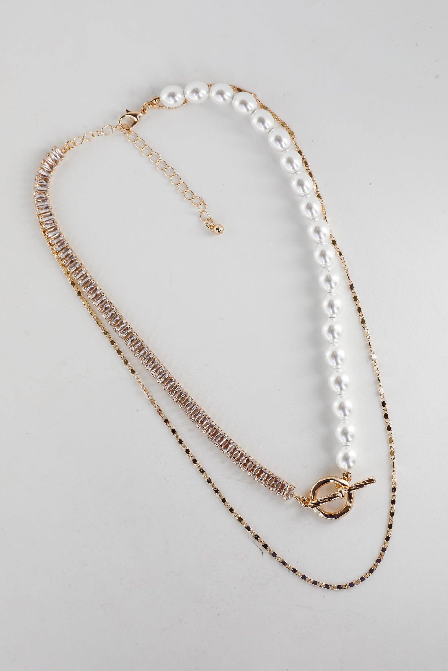 Stella Gold Rhinestone Pearl Layered Necklace