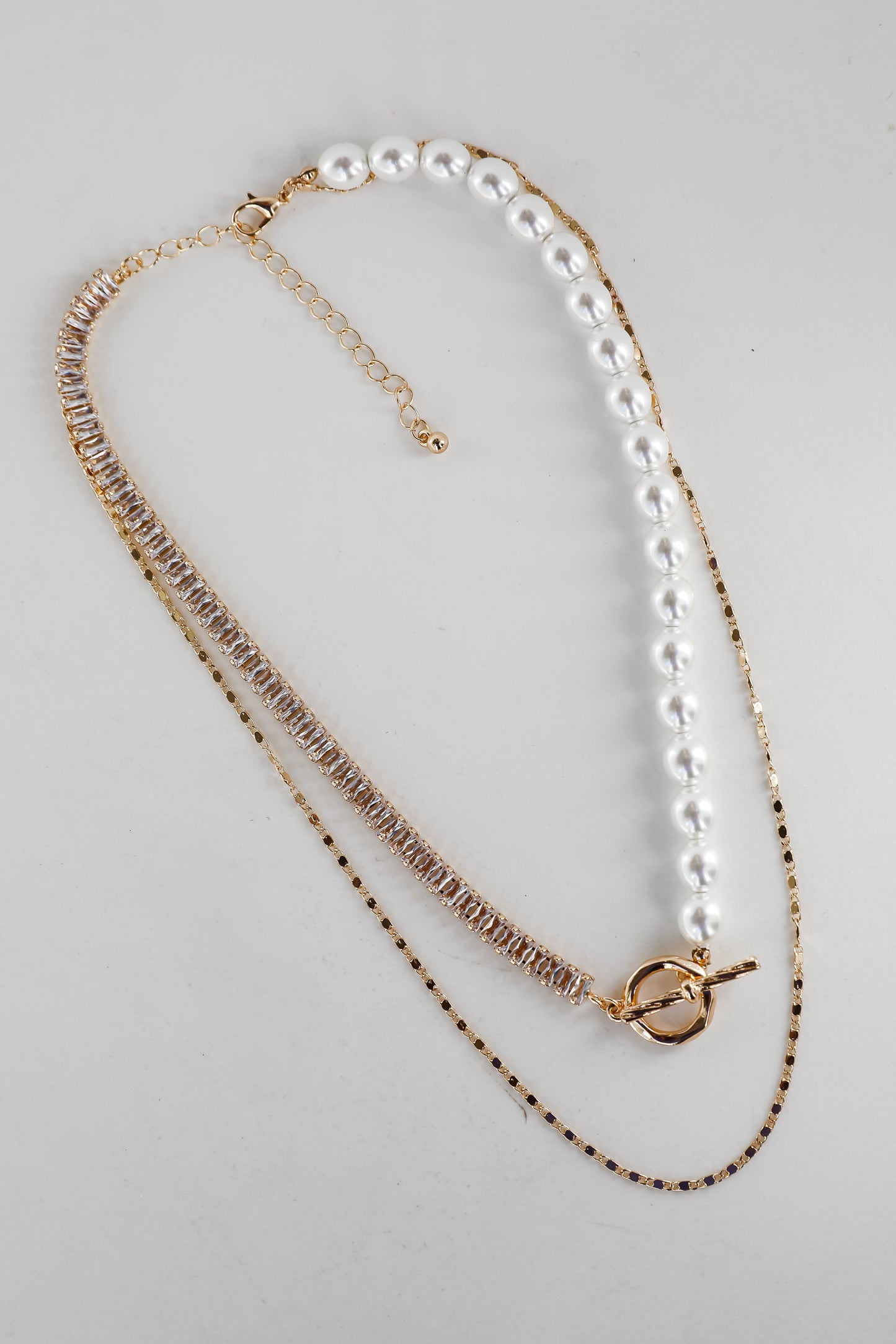 Stella Gold Rhinestone Pearl Layered Necklace