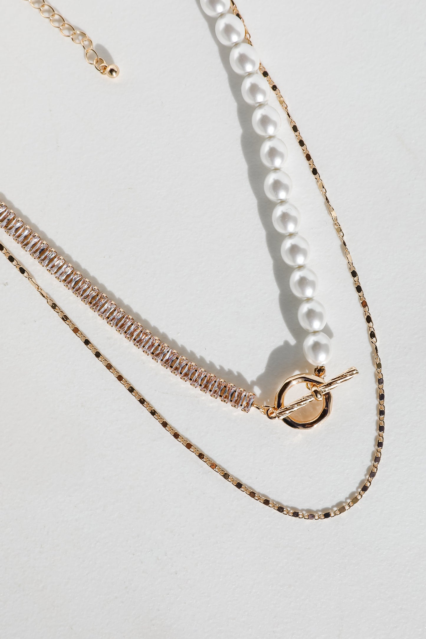 Stella Gold Rhinestone Pearl Layered Necklace