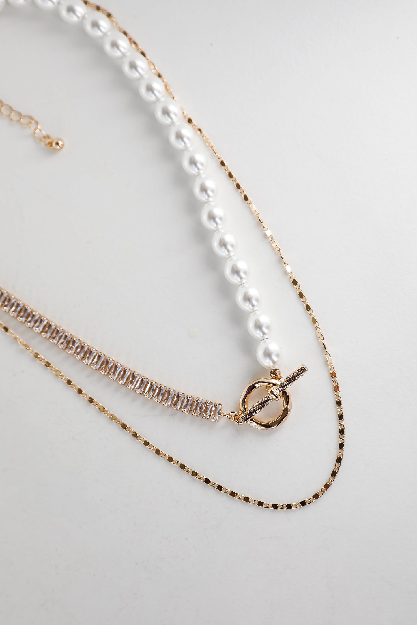 Stella Gold Rhinestone Pearl Layered Necklace