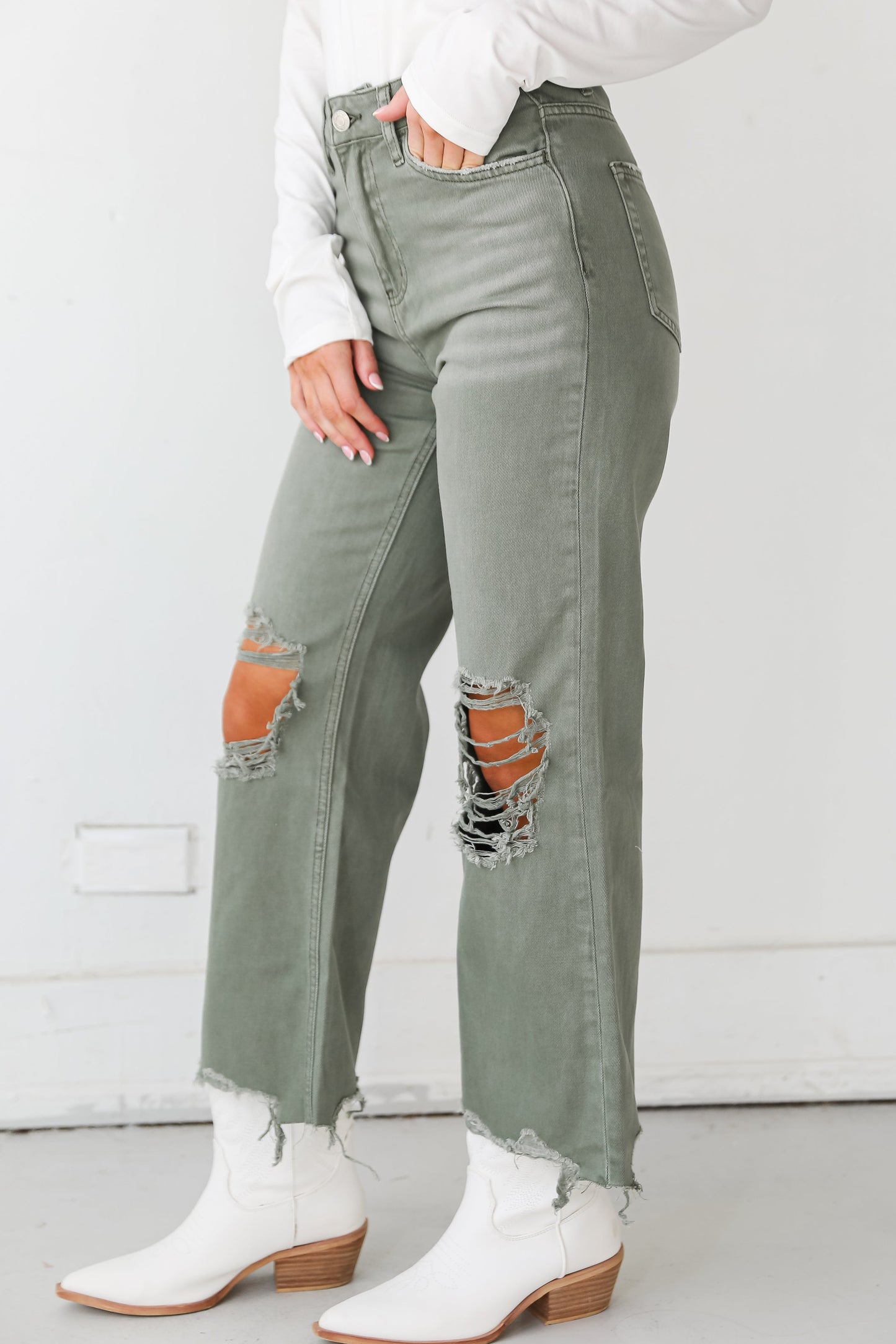 FINAL SALE - Leslie Army Green 90s Vintage Crop Flare Jeans