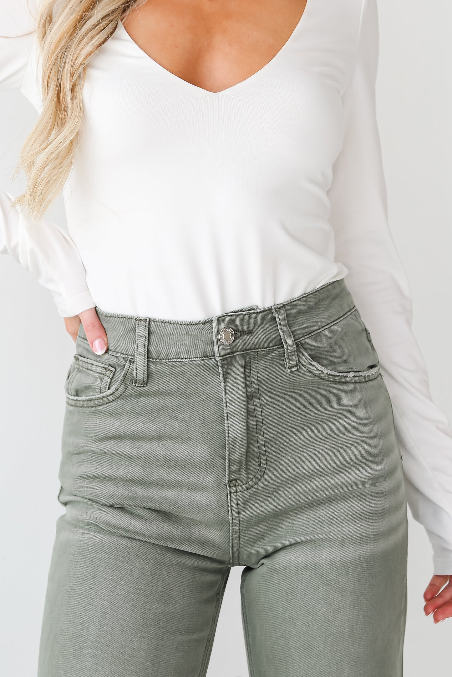 FINAL SALE - Leslie Army Green 90s Vintage Crop Flare Jeans