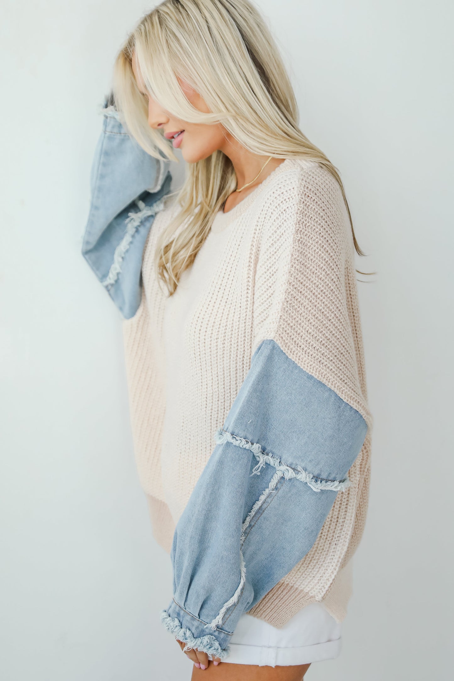 Envied Attitude Ivory Oversized Contrast Sweater