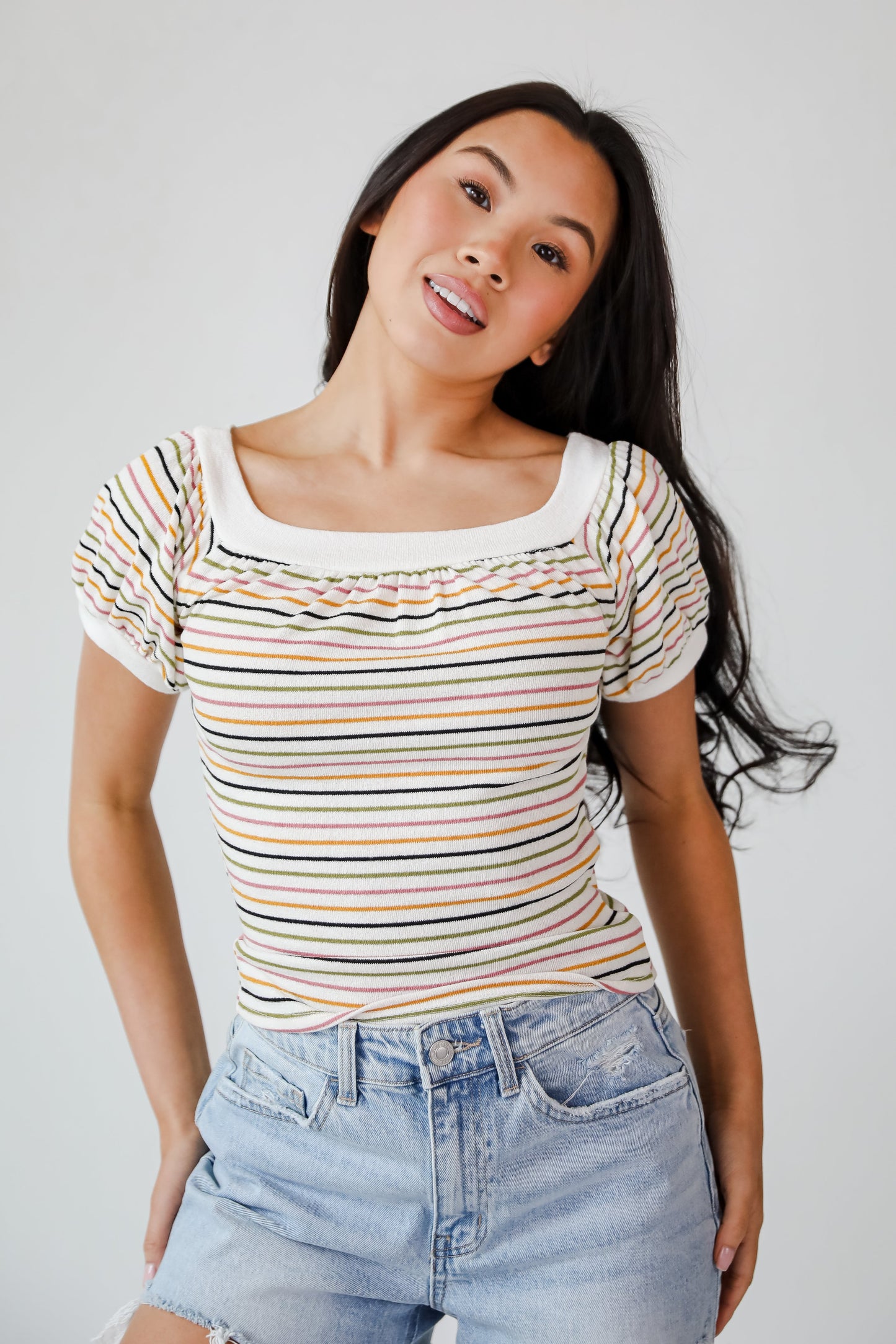 Beaming Perfection Ivory Striped Top - DU DEAL
