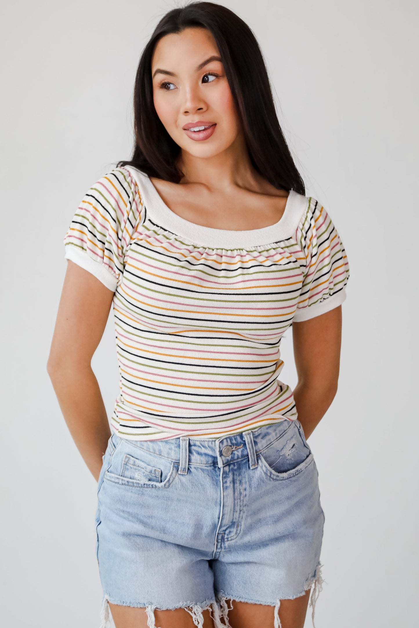 Beaming Perfection Ivory Striped Top - DU DEAL