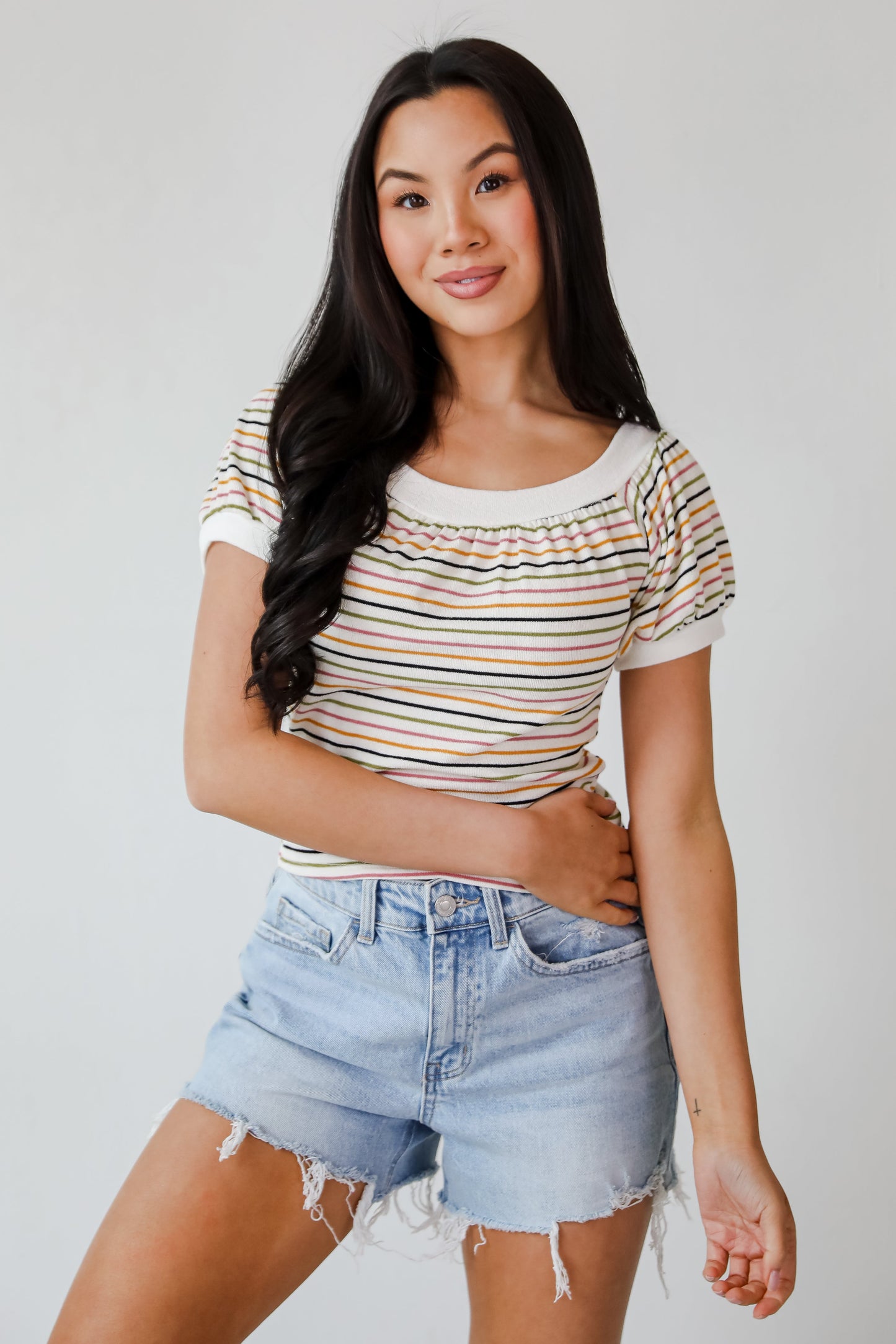 Beaming Perfection Ivory Striped Top - DU DEAL