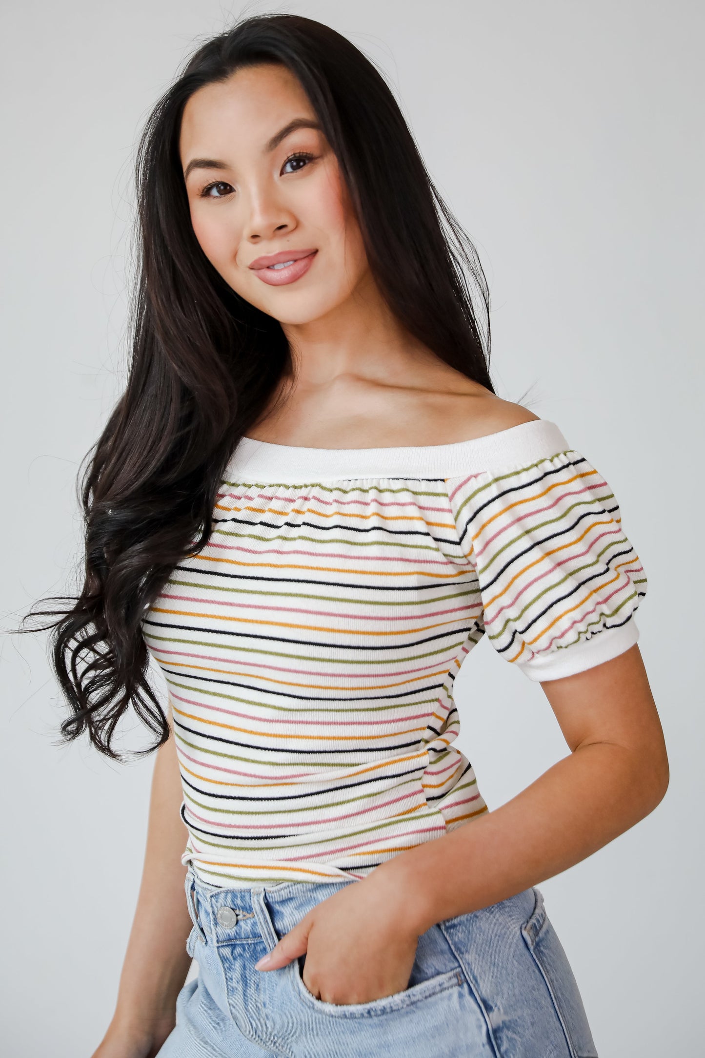 Beaming Perfection Ivory Striped Top - DU DEAL