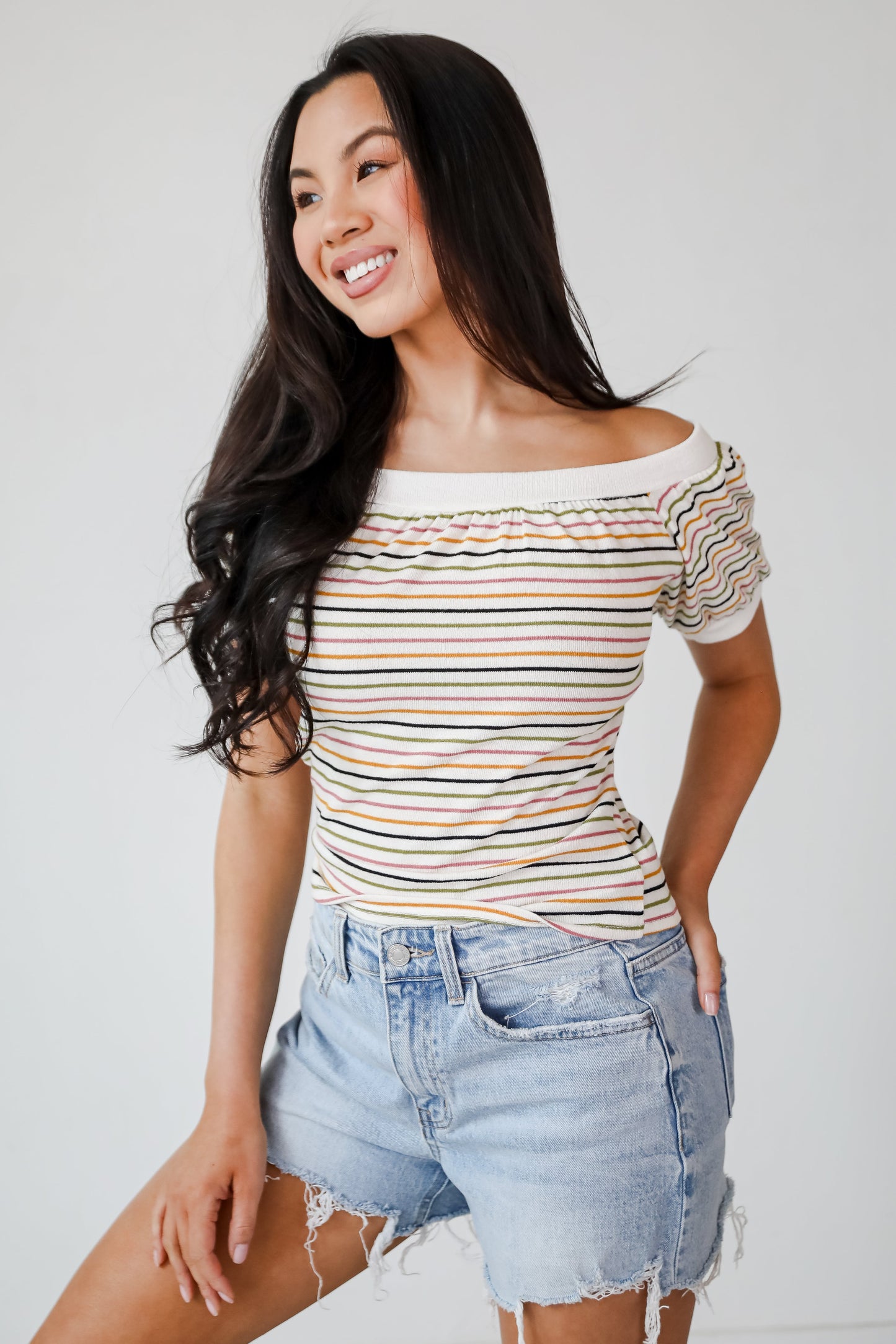 Beaming Perfection Ivory Striped Top - DU DEAL