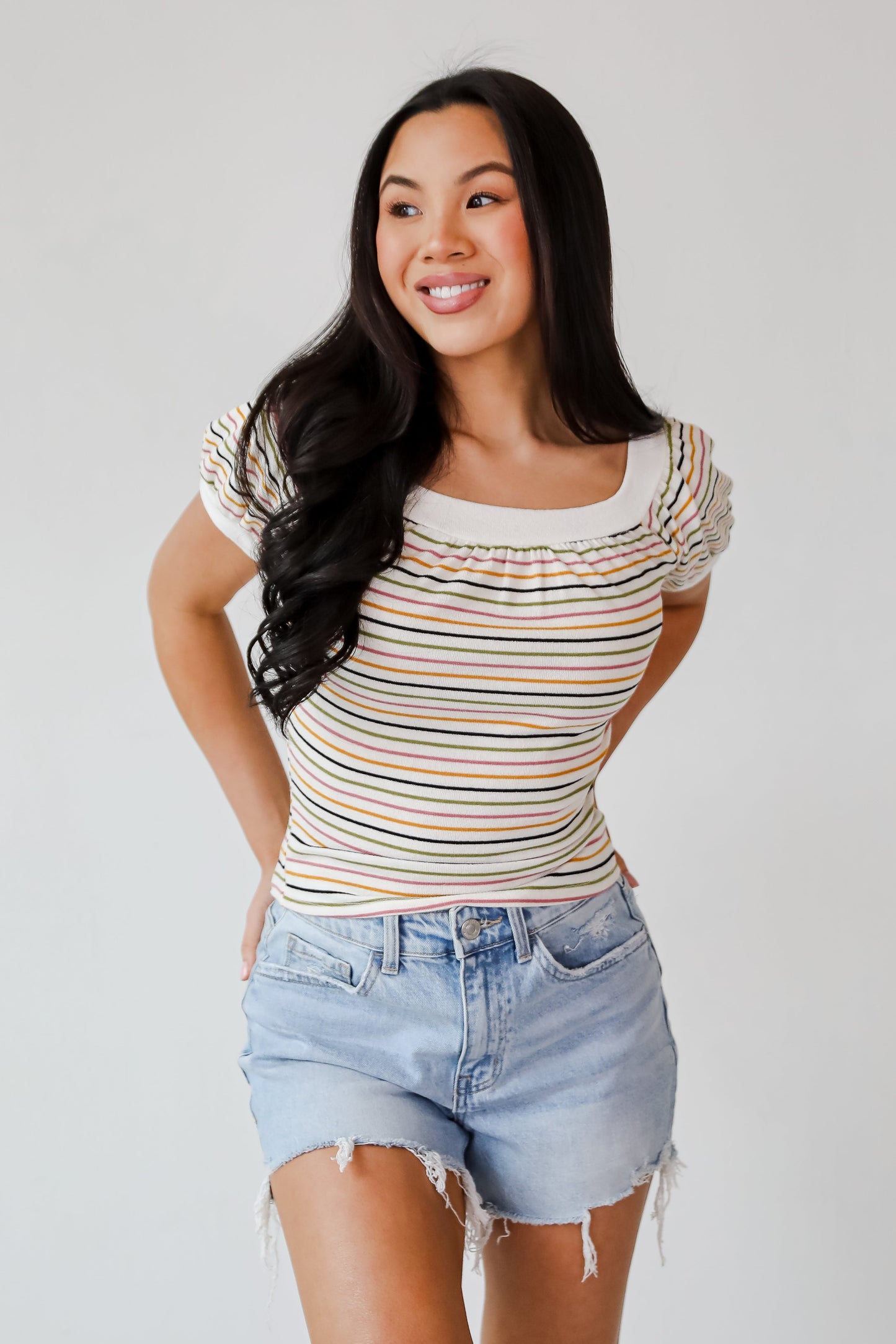 Beaming Perfection Ivory Striped Top - DU DEAL