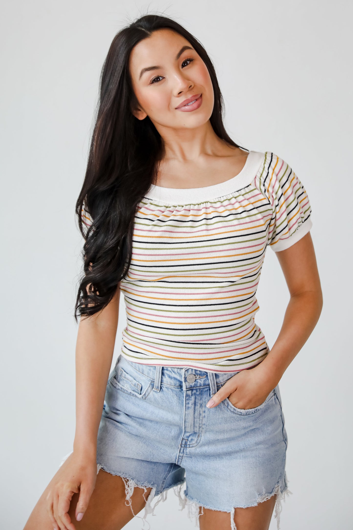 Beaming Perfection Ivory Striped Top - DU DEAL