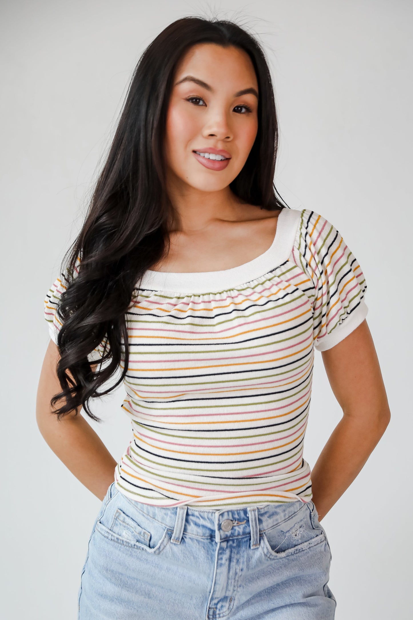 Beaming Perfection Ivory Striped Top - DU DEAL