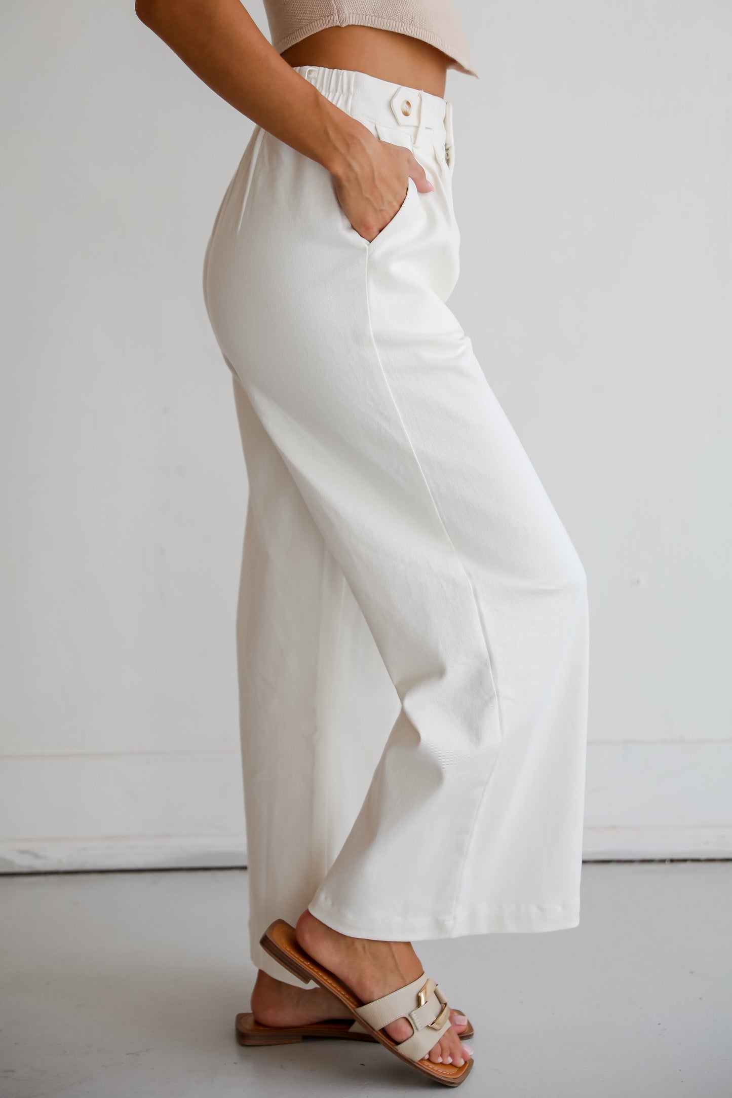 FINAL SALE - Posh Intent Ivory Wide Leg Trouser Jeans