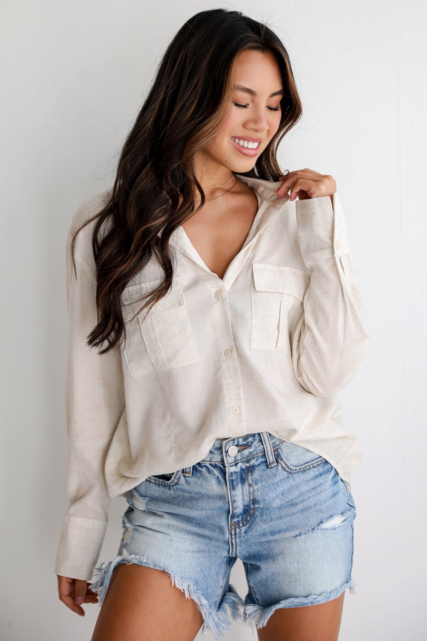 Avery Light Wash Distressed Denim Shorts