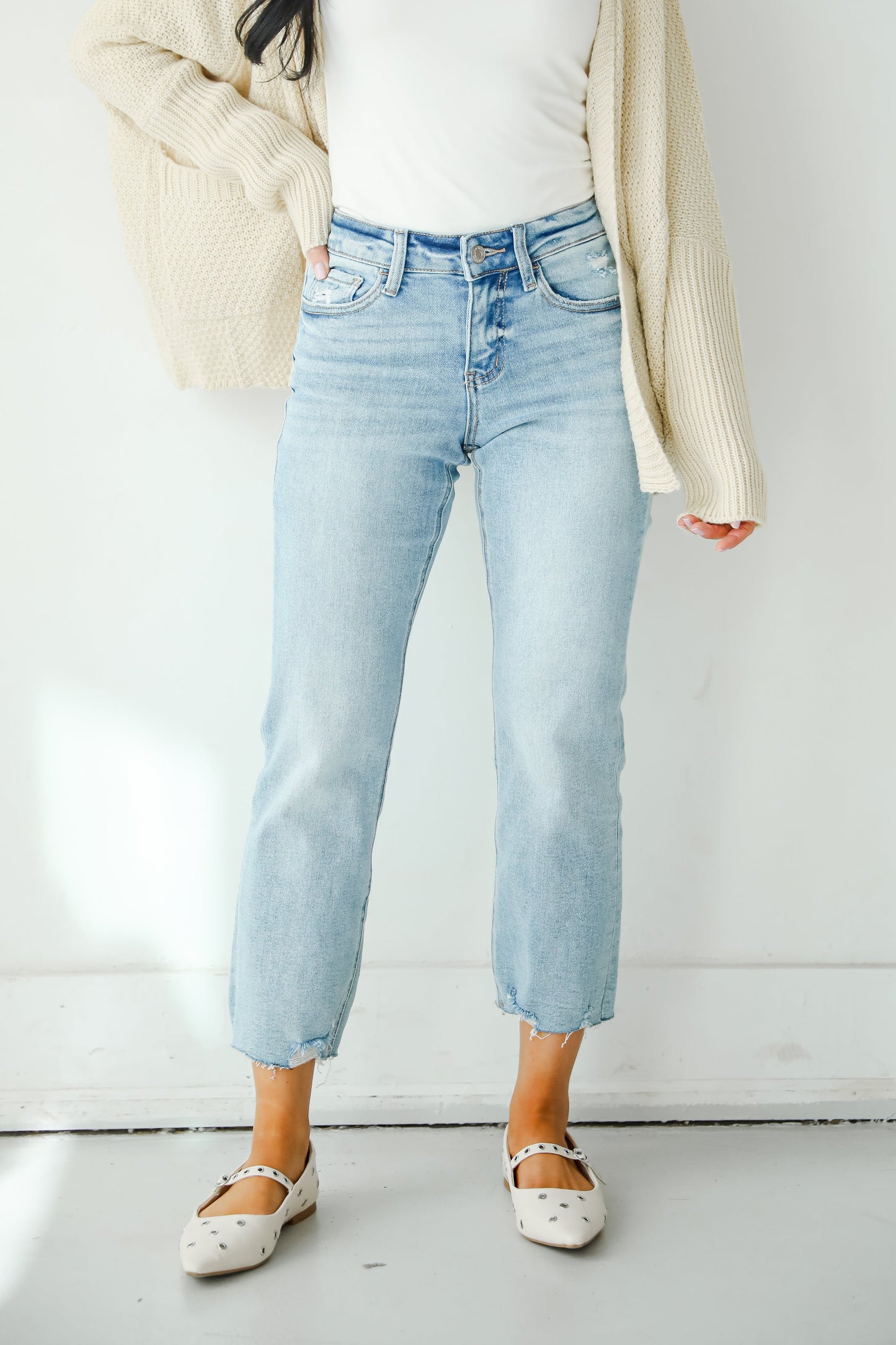 Regina Light Wash Distressed Straight Leg Jeans