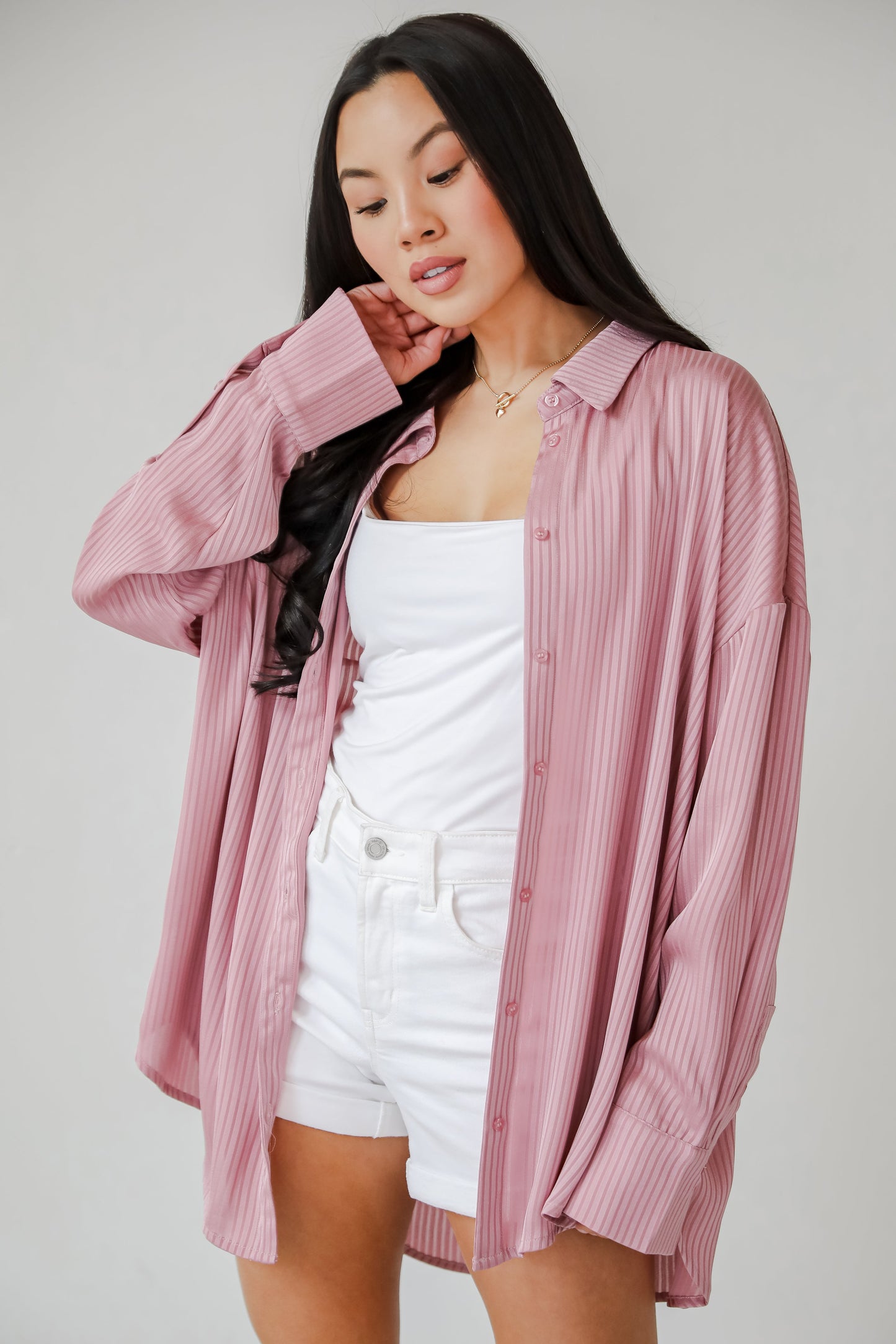 Sweet Charm Mauve Button-Up Blouse