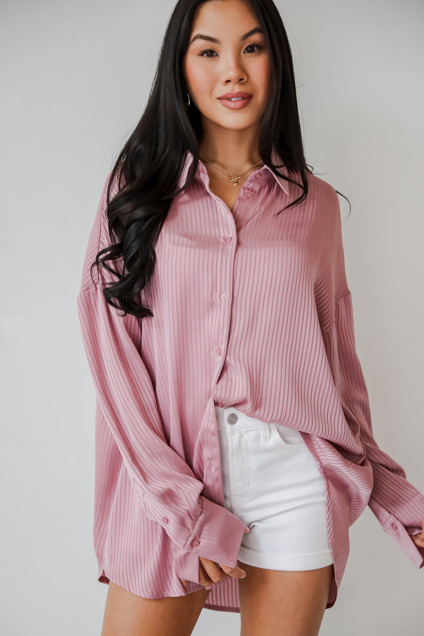 Sweet Charm Mauve Button-Up Blouse