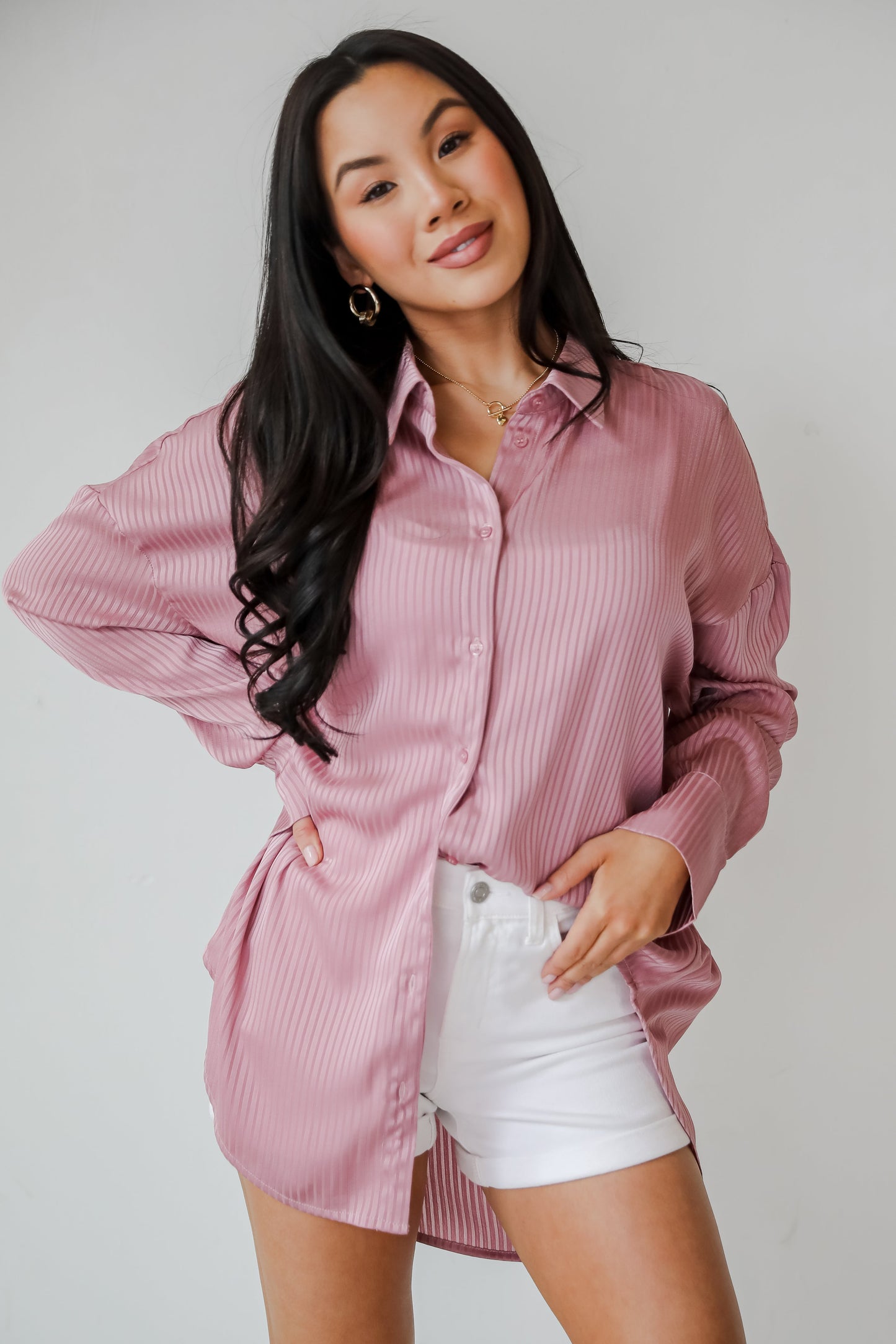 Sweet Charm Mauve Button-Up Blouse