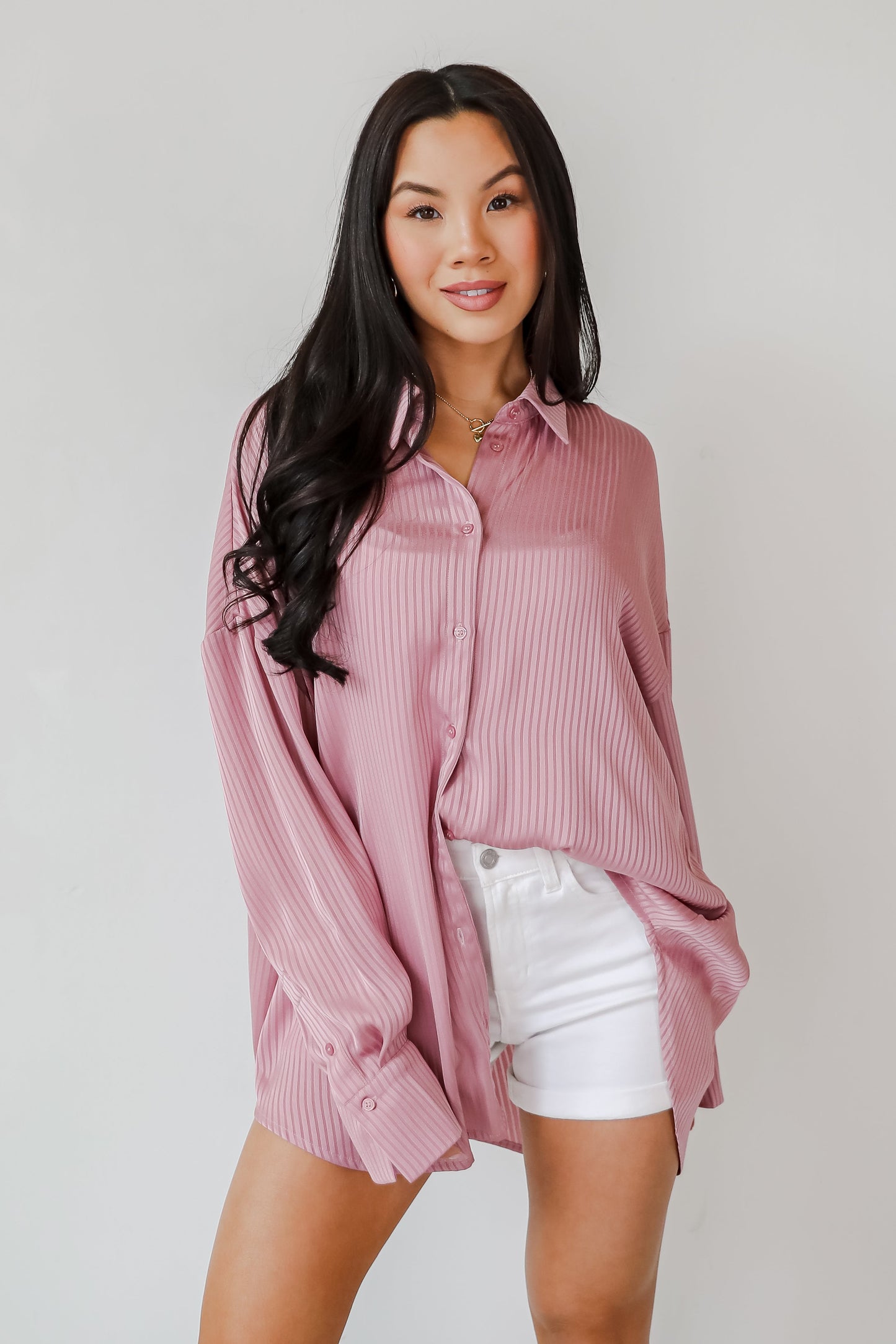 Sweet Charm Mauve Button-Up Blouse