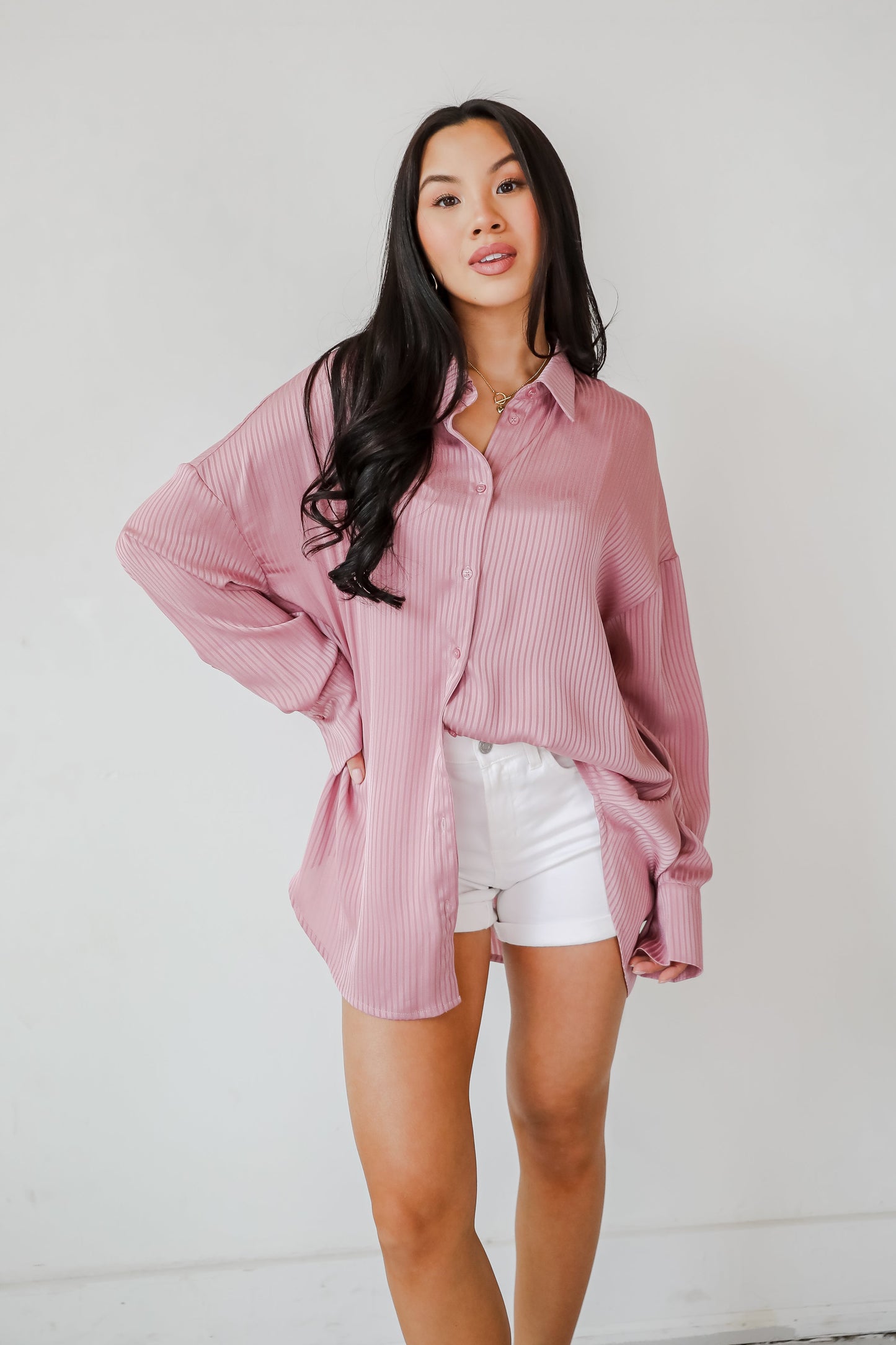 Sweet Charm Mauve Button-Up Blouse