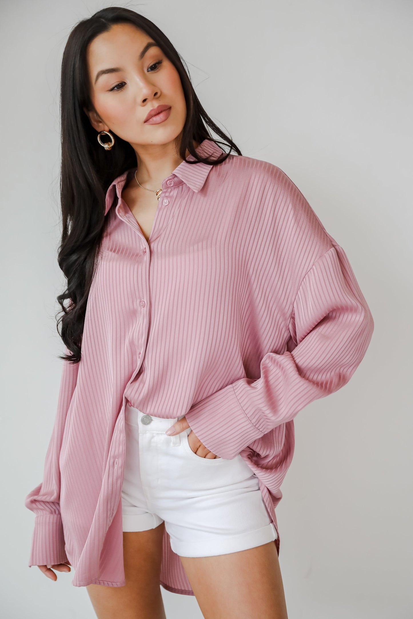 Sweet Charm Mauve Button-Up Blouse
