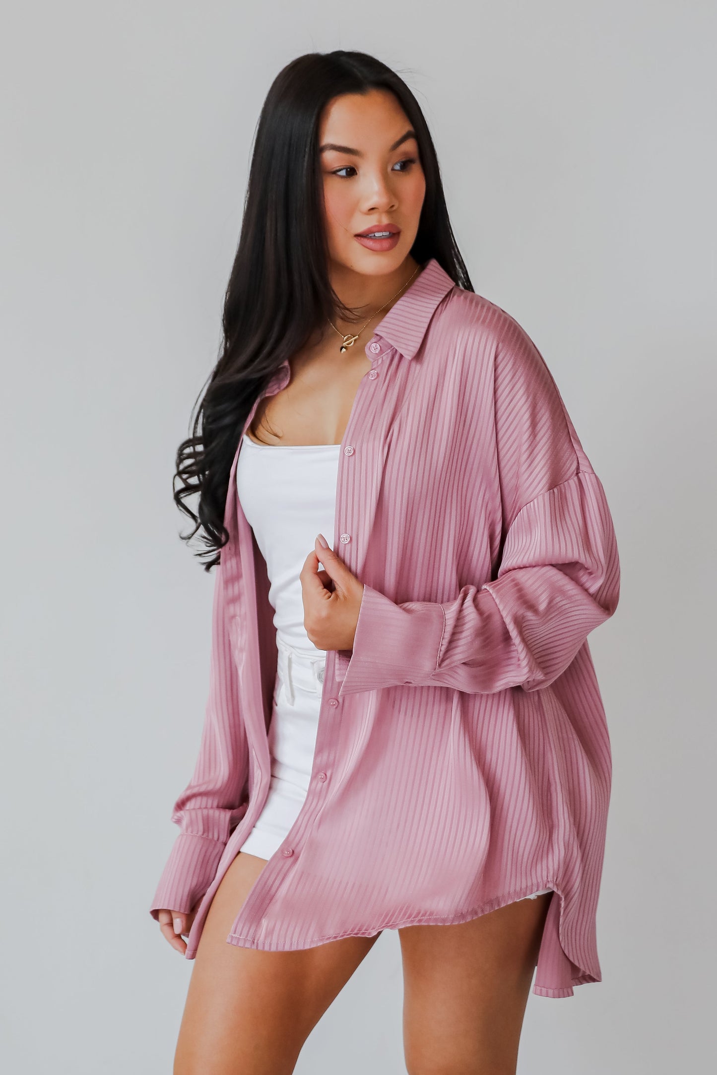 Sweet Charm Mauve Button-Up Blouse