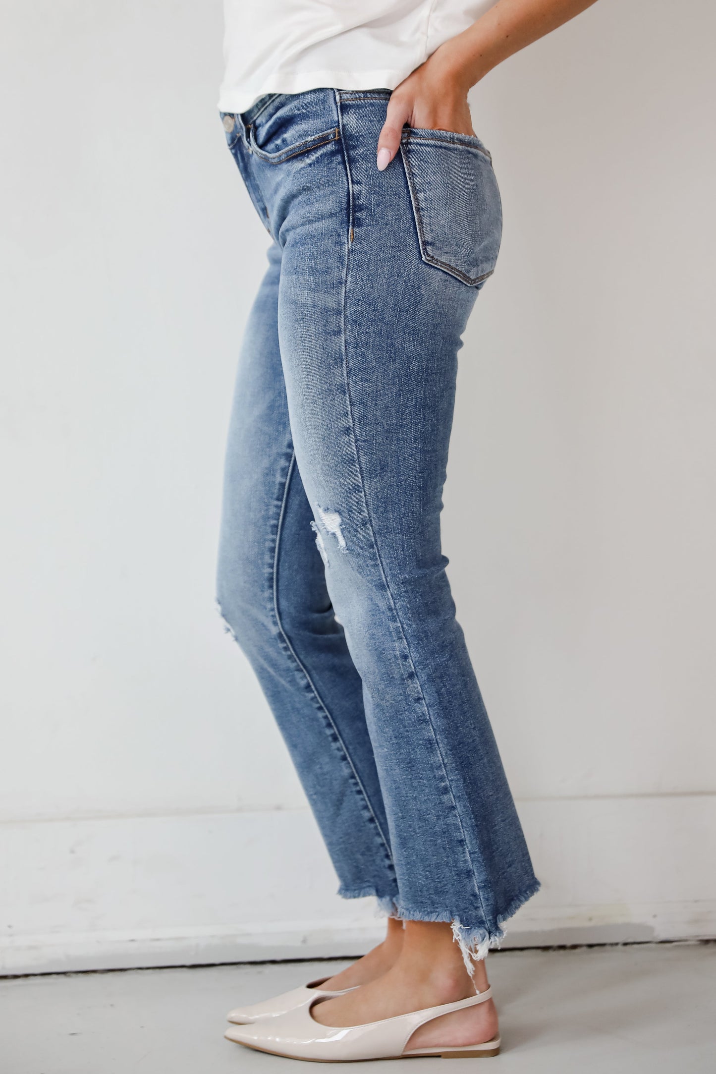 Amber Medium Wash Mid-Rise Ankle Bootcut Jeans