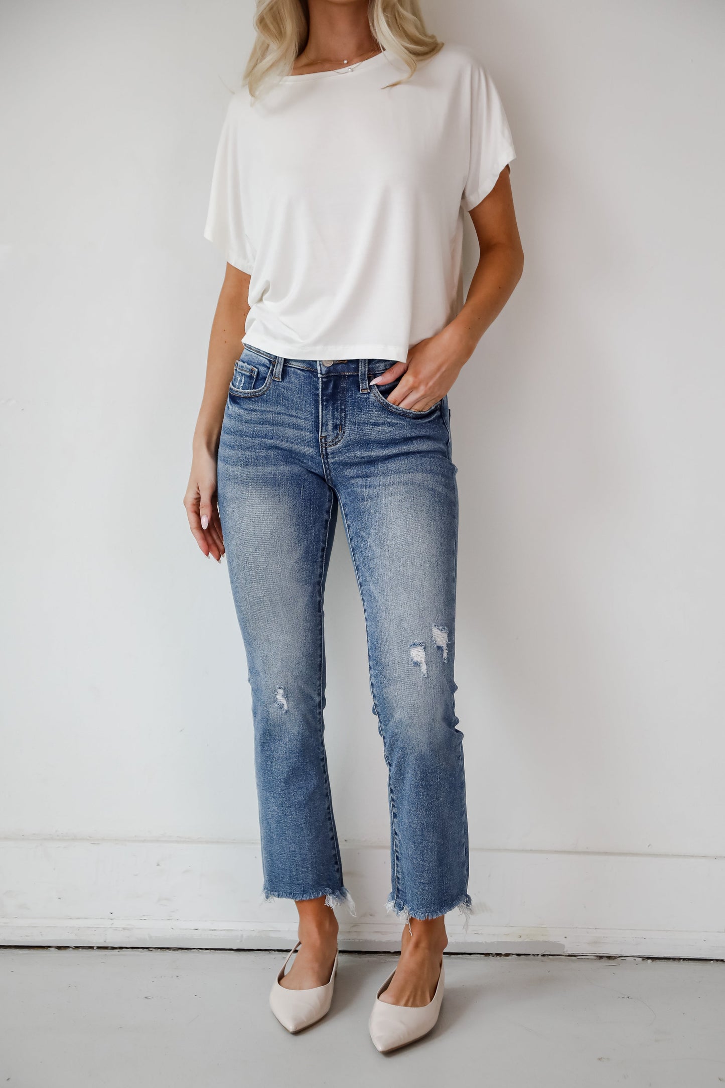 Amber Medium Wash Mid-Rise Ankle Bootcut Jeans
