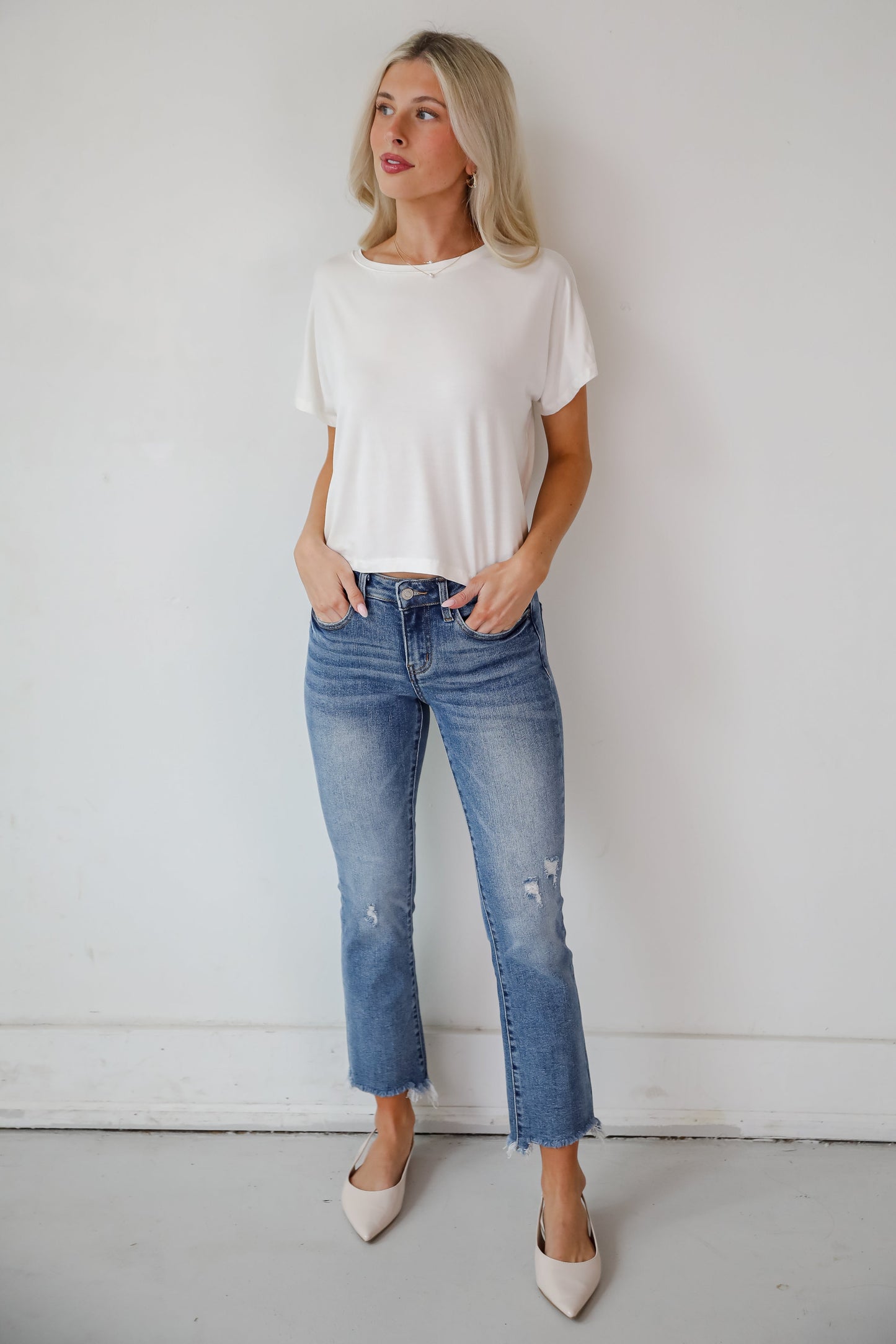 Amber Medium Wash Mid-Rise Ankle Bootcut Jeans