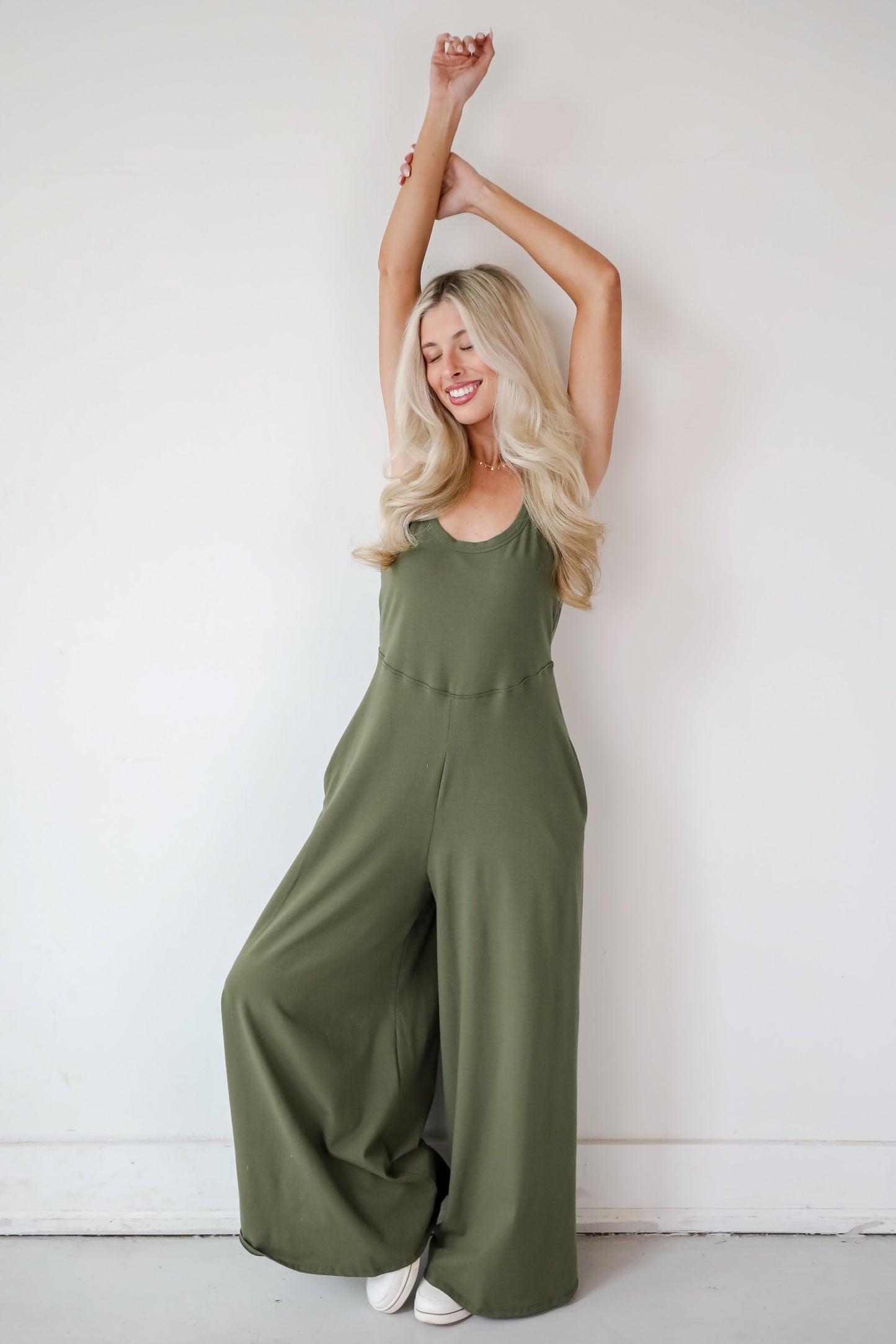 Effortlessly Delightful Olive Wide Leg Jumpsuit