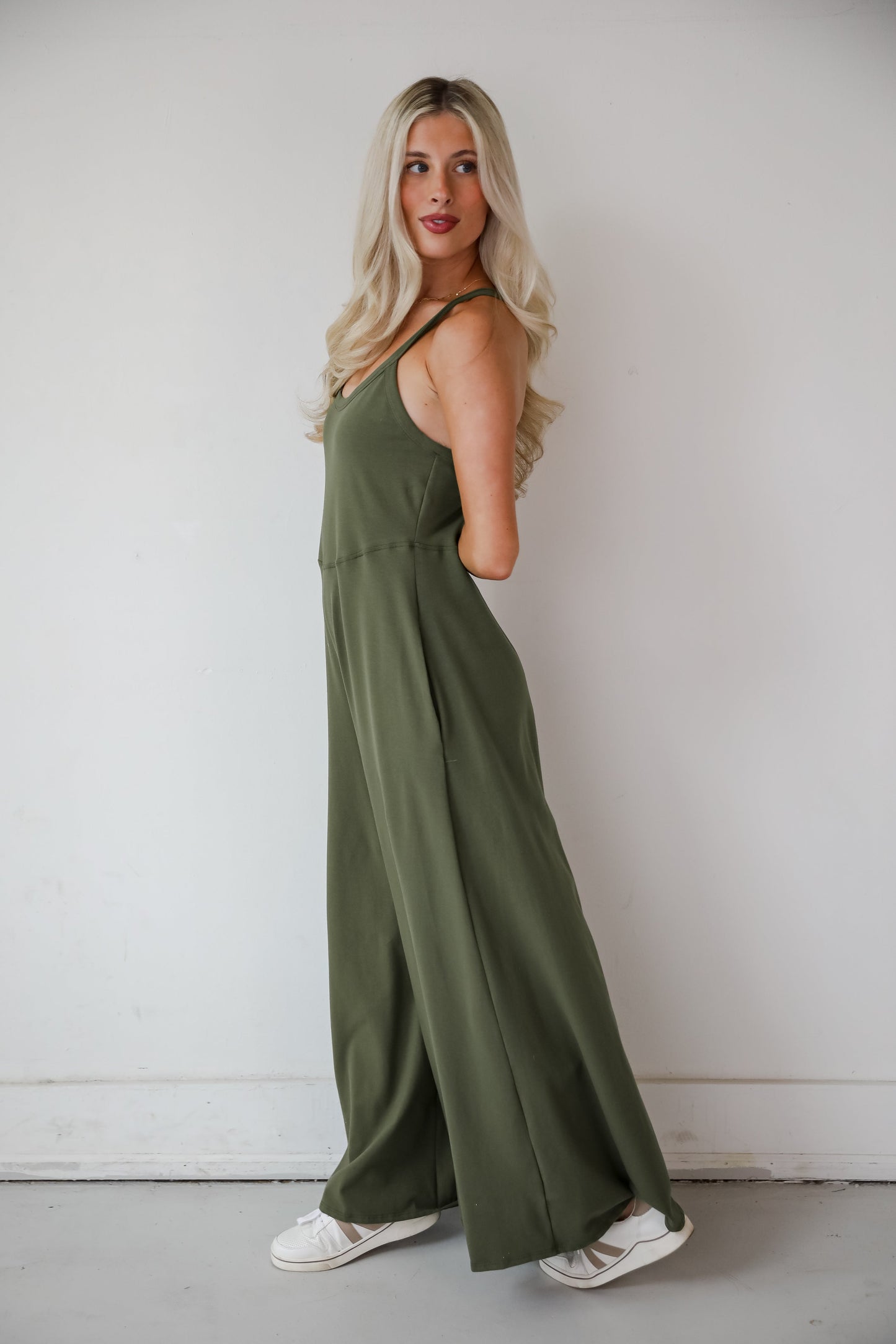 Effortlessly Delightful Olive Wide Leg Jumpsuit