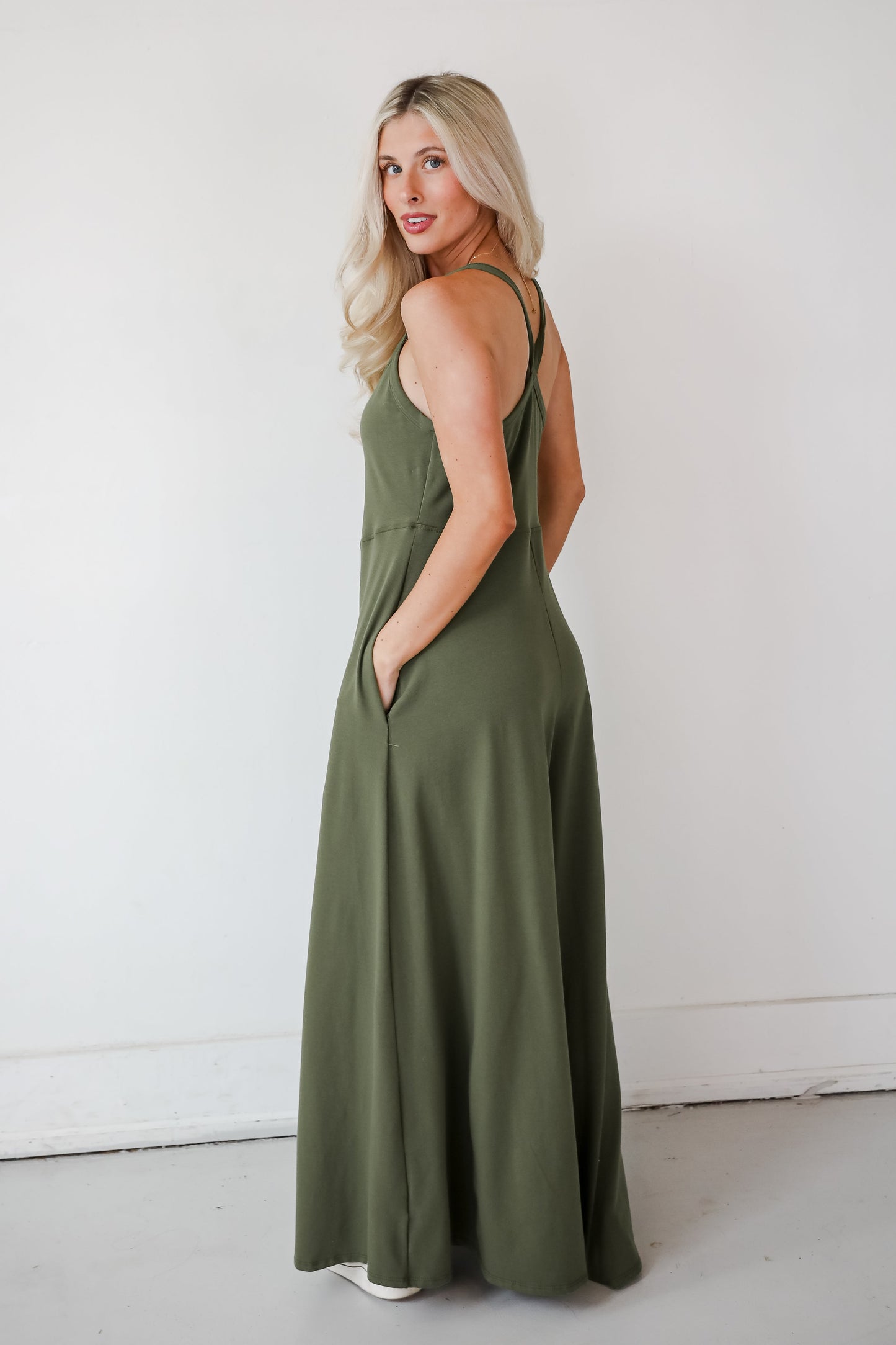Effortlessly Delightful Olive Wide Leg Jumpsuit