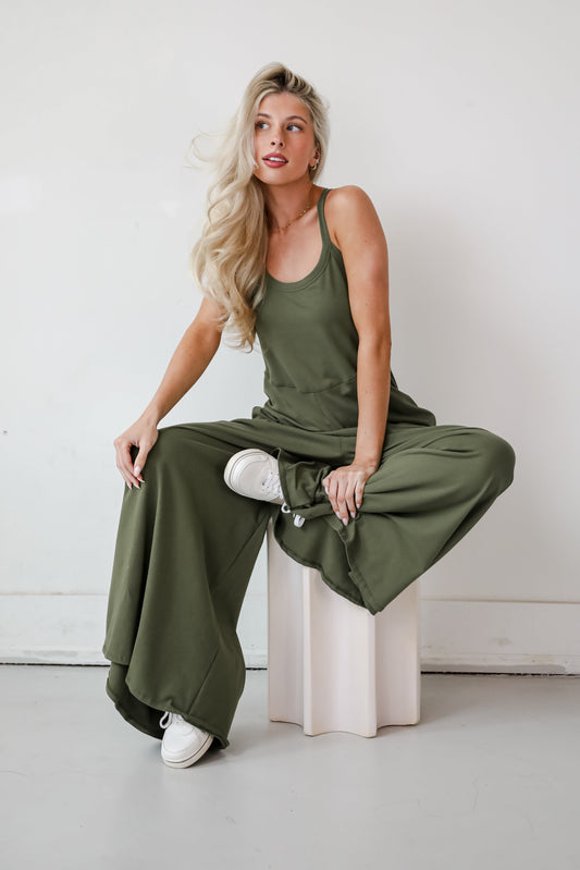 Effortlessly Delightful Olive Wide Leg Jumpsuit