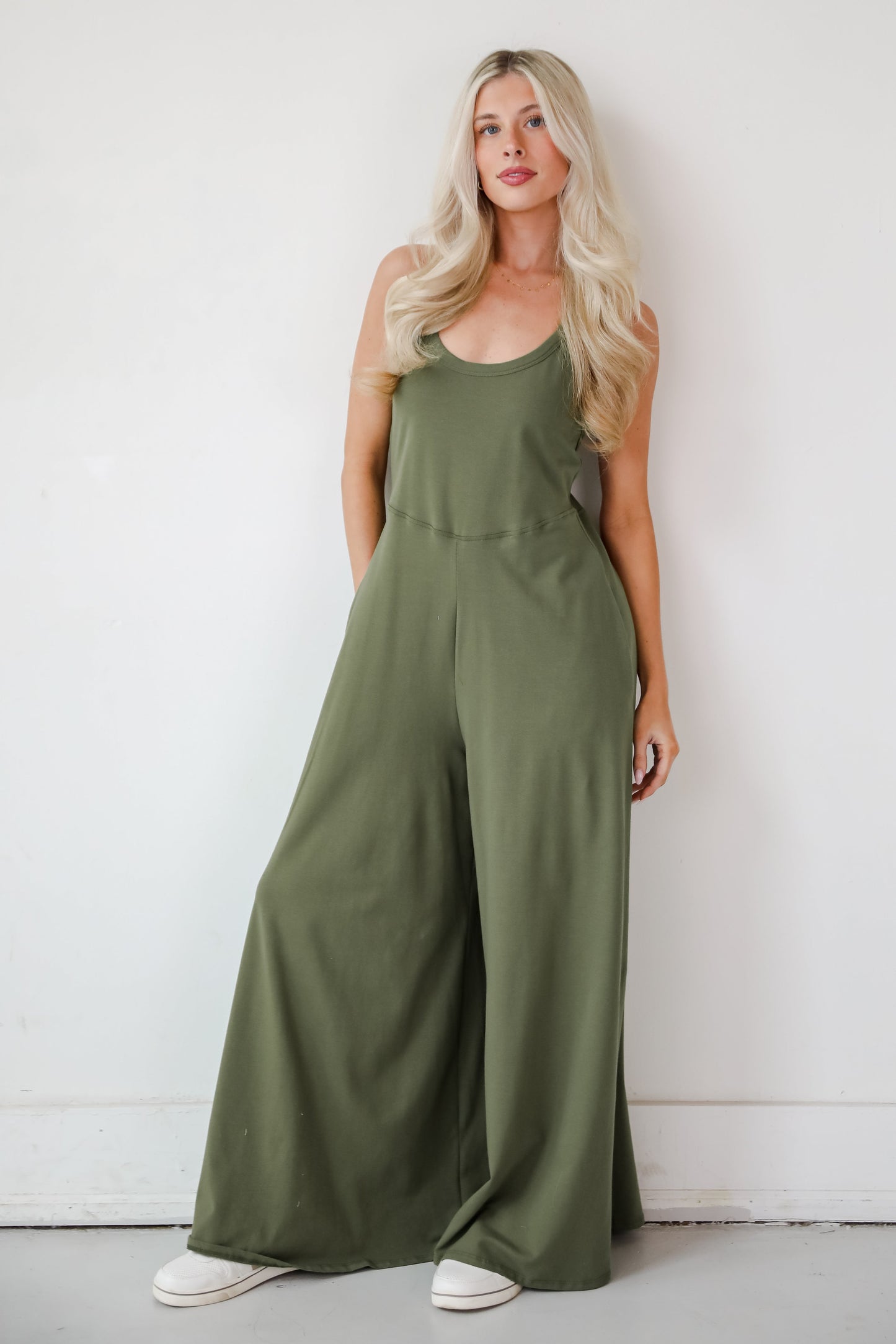 Effortlessly Delightful Olive Wide Leg Jumpsuit