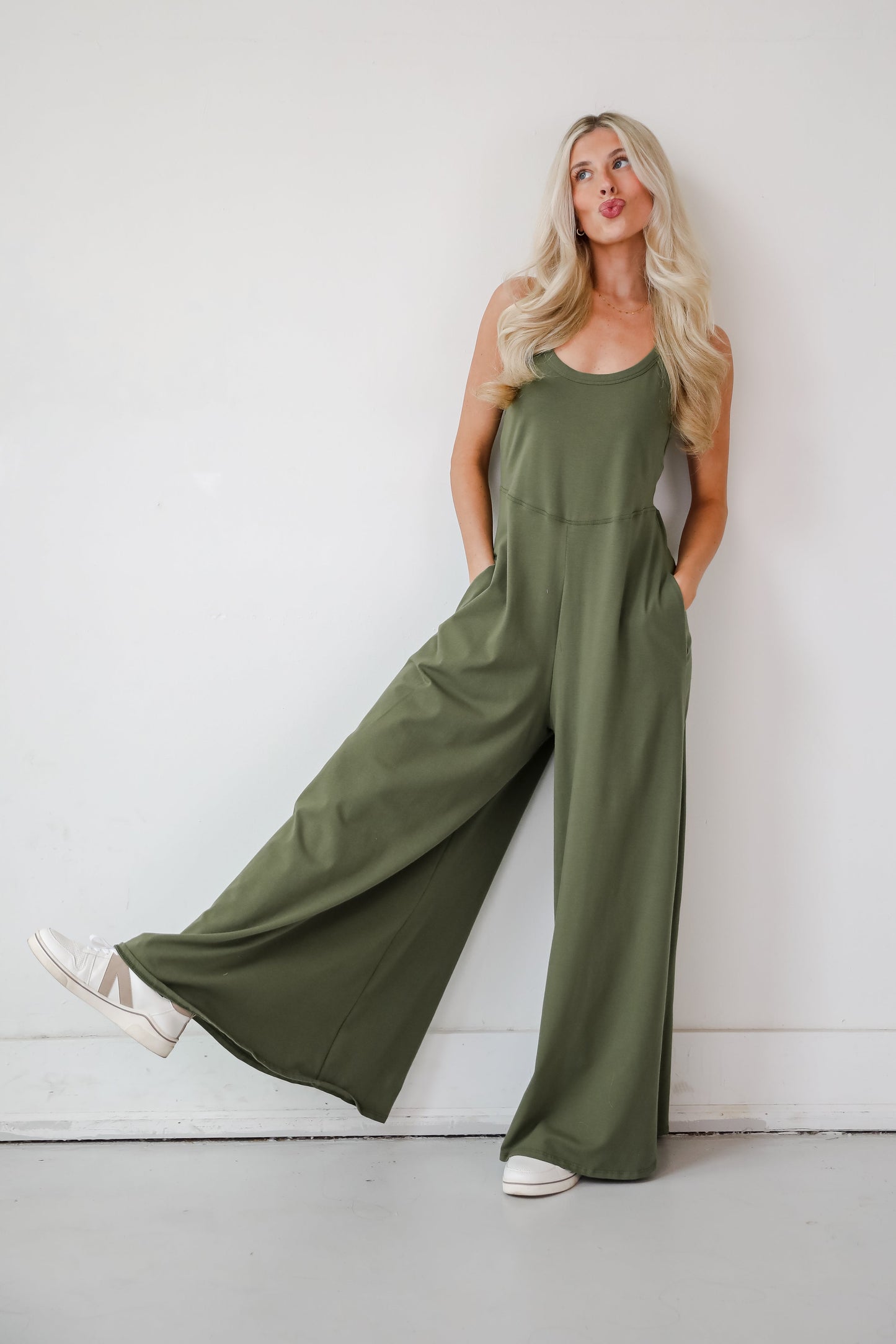 Effortlessly Delightful Olive Wide Leg Jumpsuit