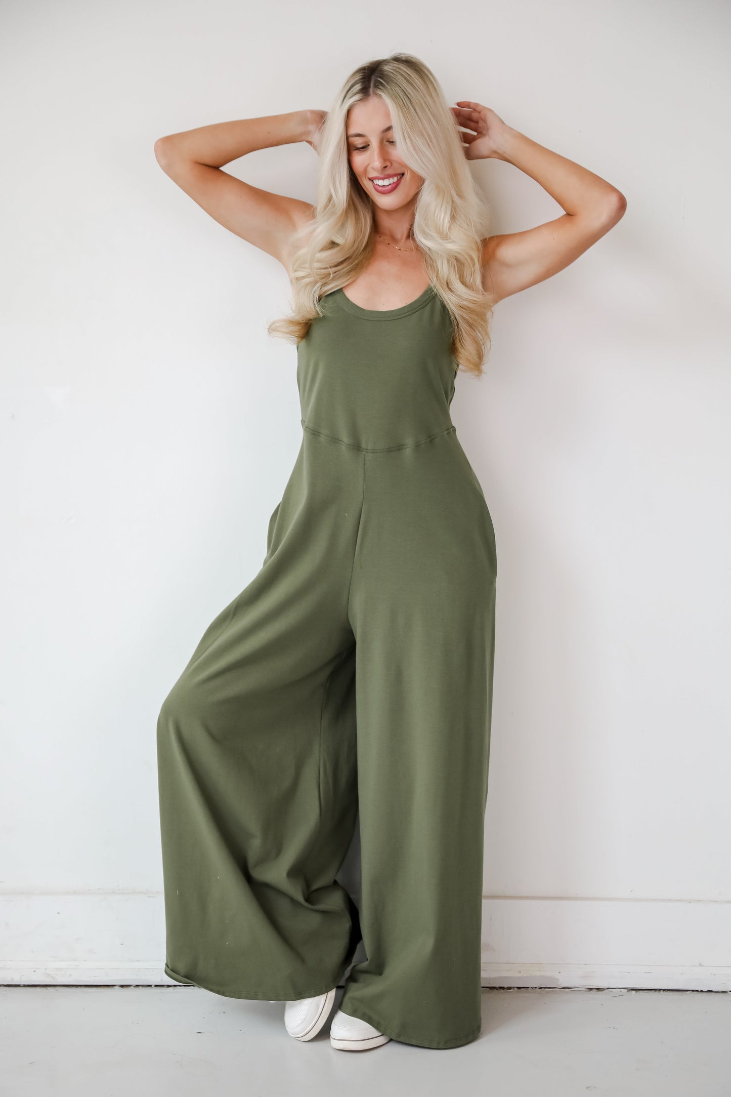 Effortlessly Delightful Olive Wide Leg Jumpsuit