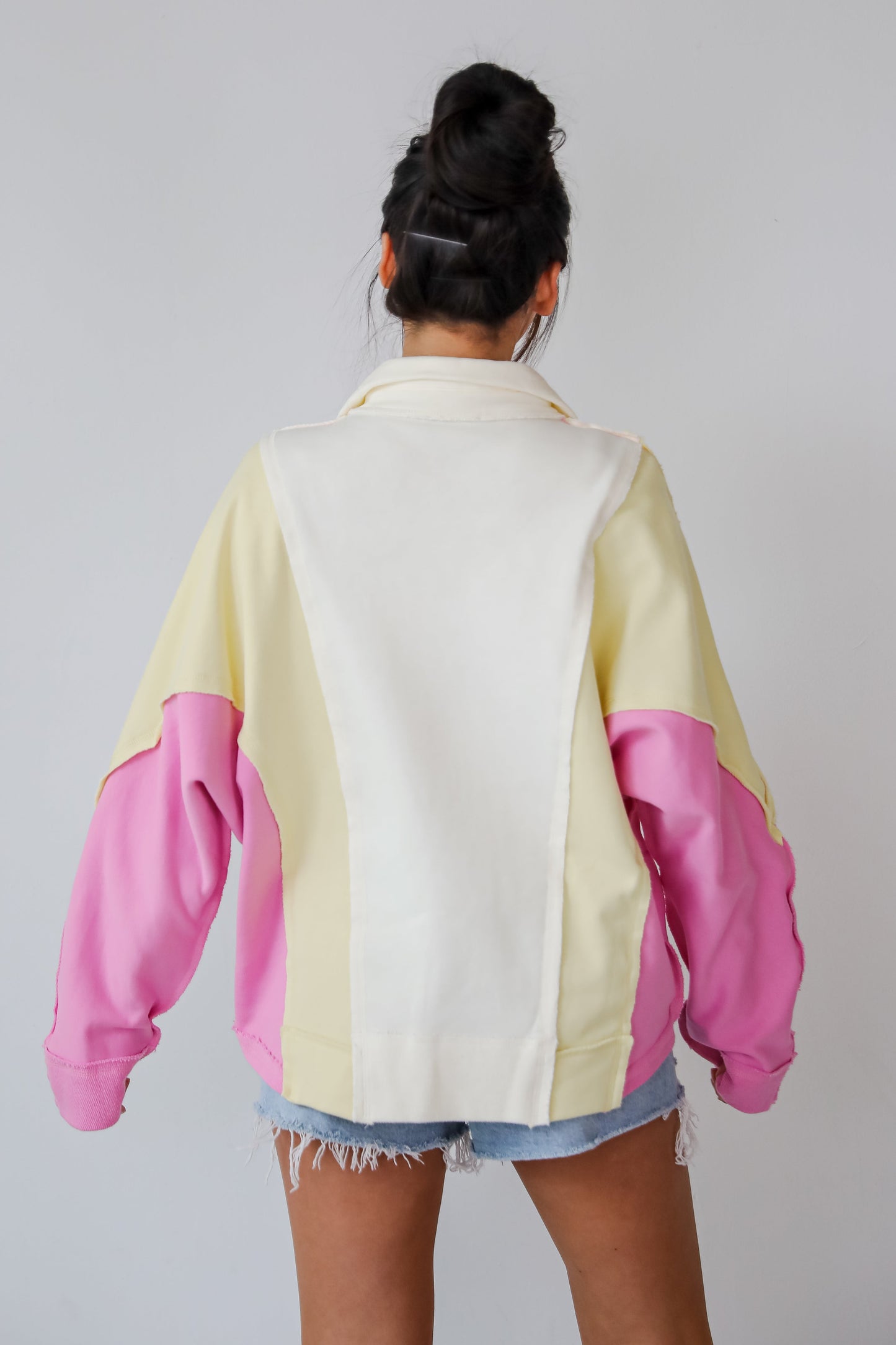 Lucky Cutie Pink Color Block Collared Pullover