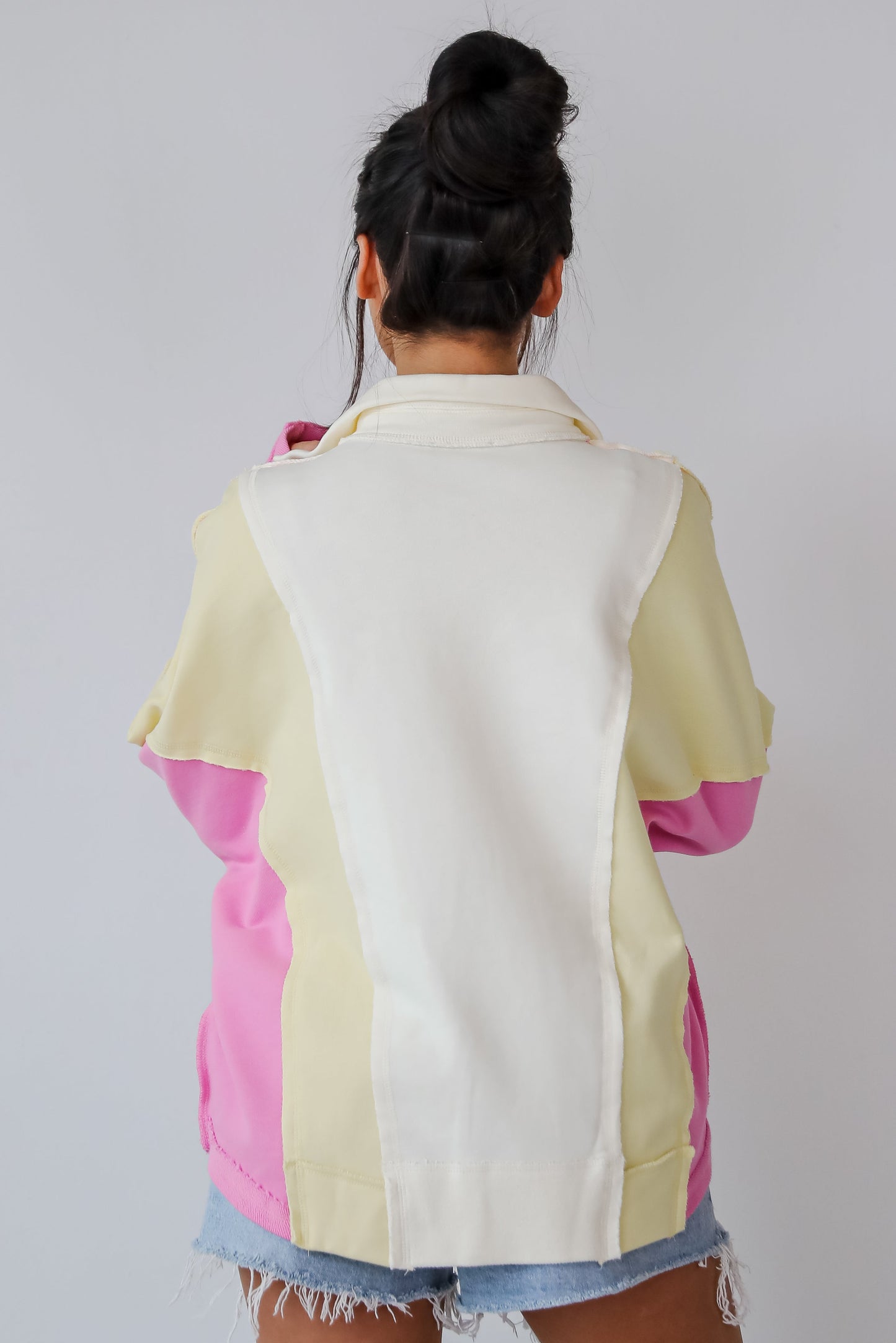 Lucky Cutie Pink Color Block Collared Pullover