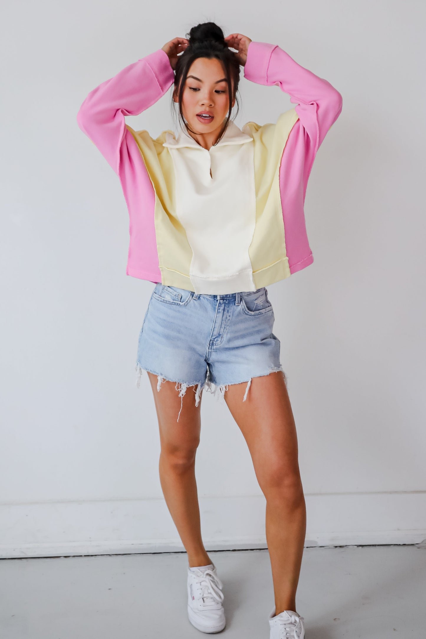 Lucky Cutie Pink Color Block Collared Pullover