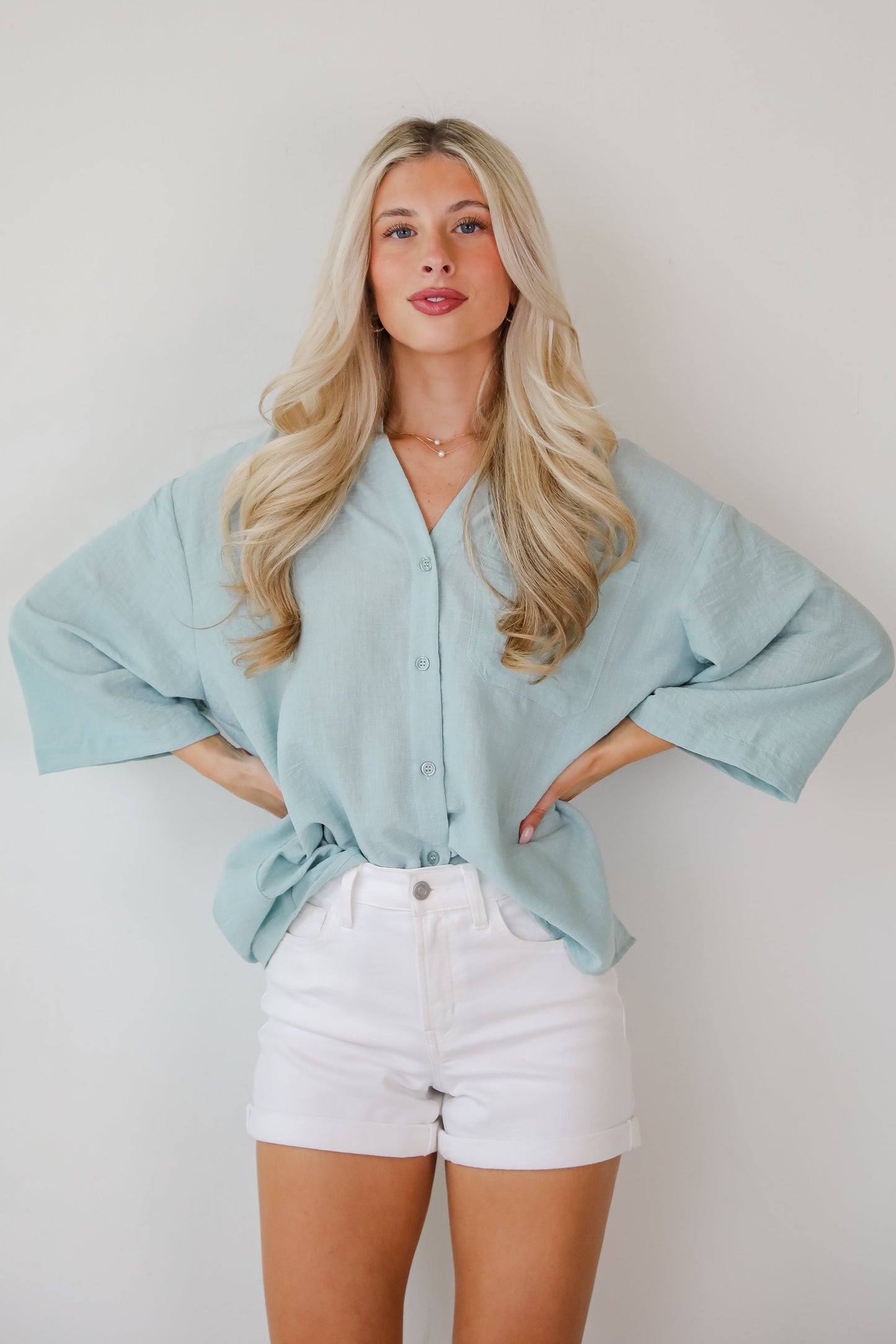 Sunny Mentality Sage Blouse - DU DEAL