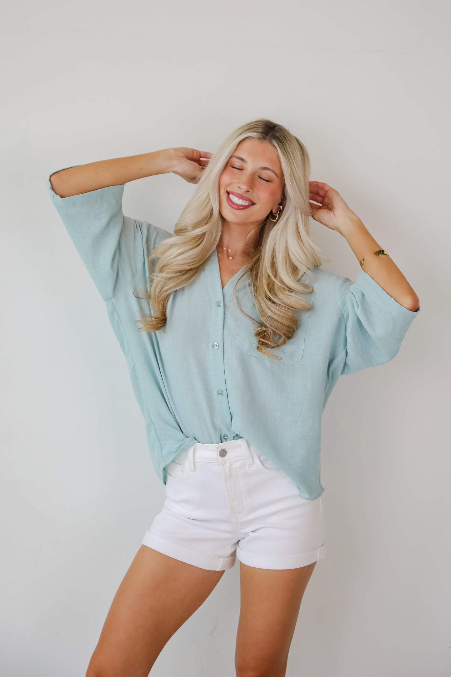 Sunny Mentality Sage Blouse - DU DEAL