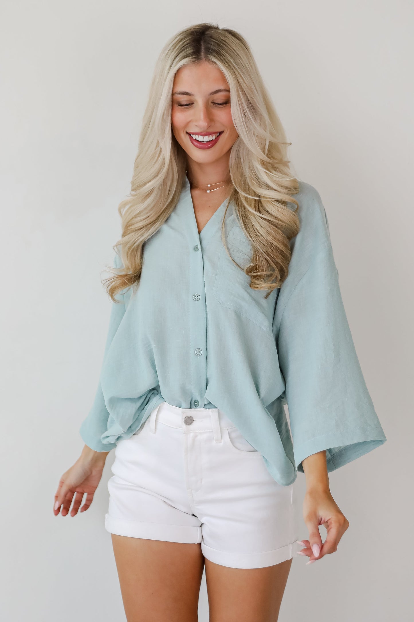Sunny Mentality Sage Blouse - DU DEAL