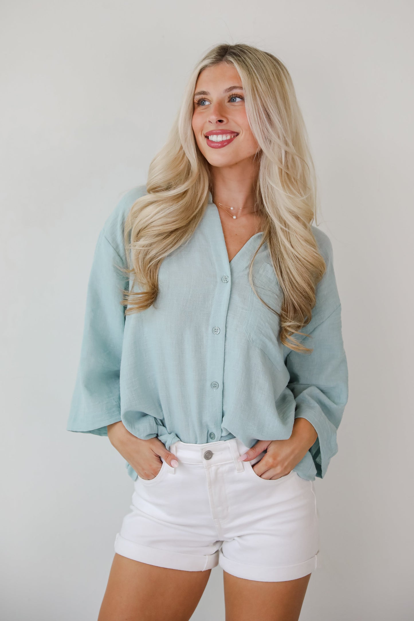 Sunny Mentality Sage Blouse - DU DEAL