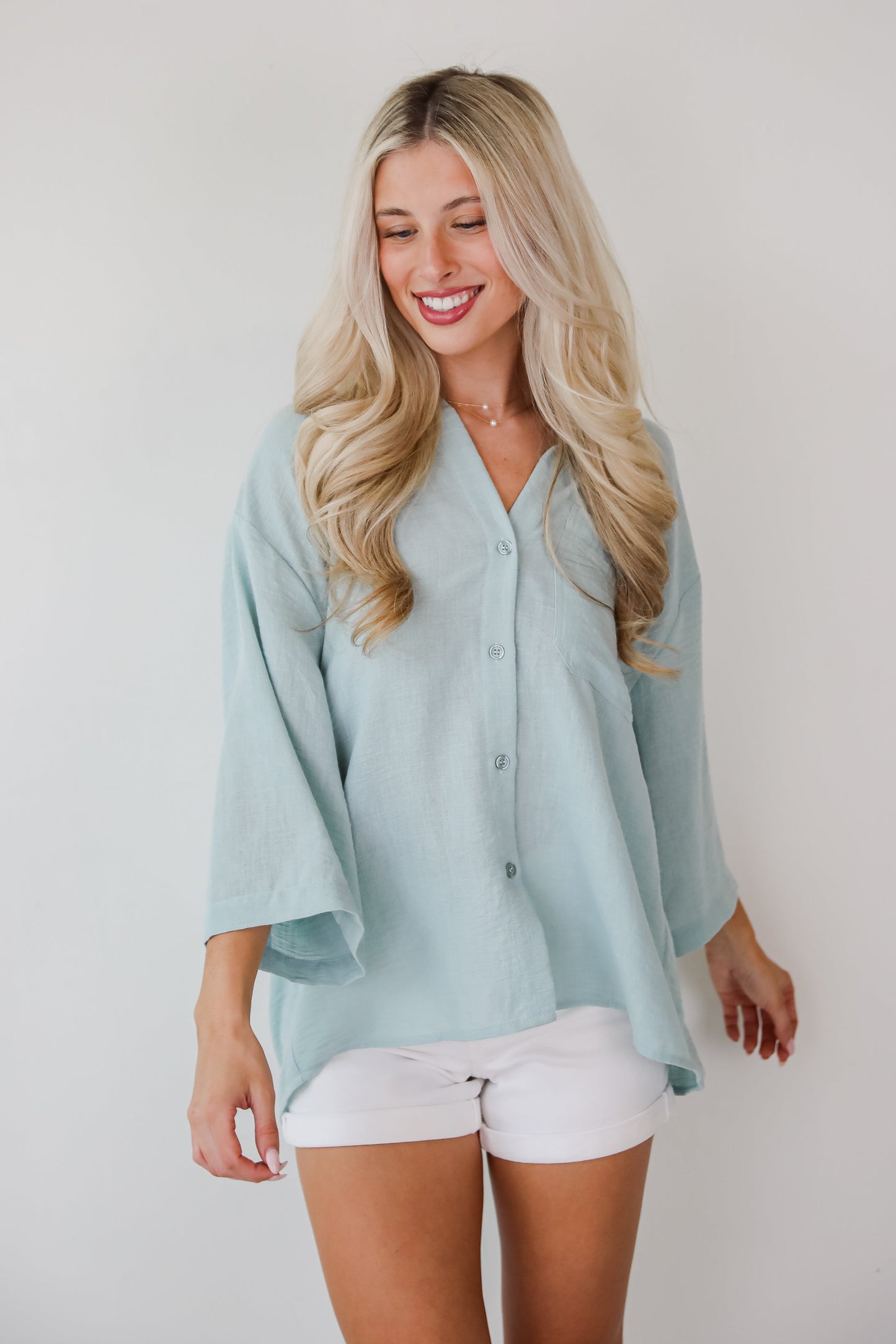 Sunny Mentality Sage Blouse - DU DEAL